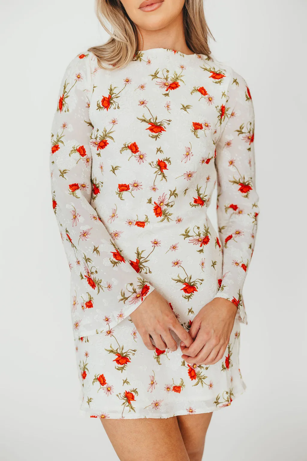 Adelaide Open Back Floral Mini Dress in White