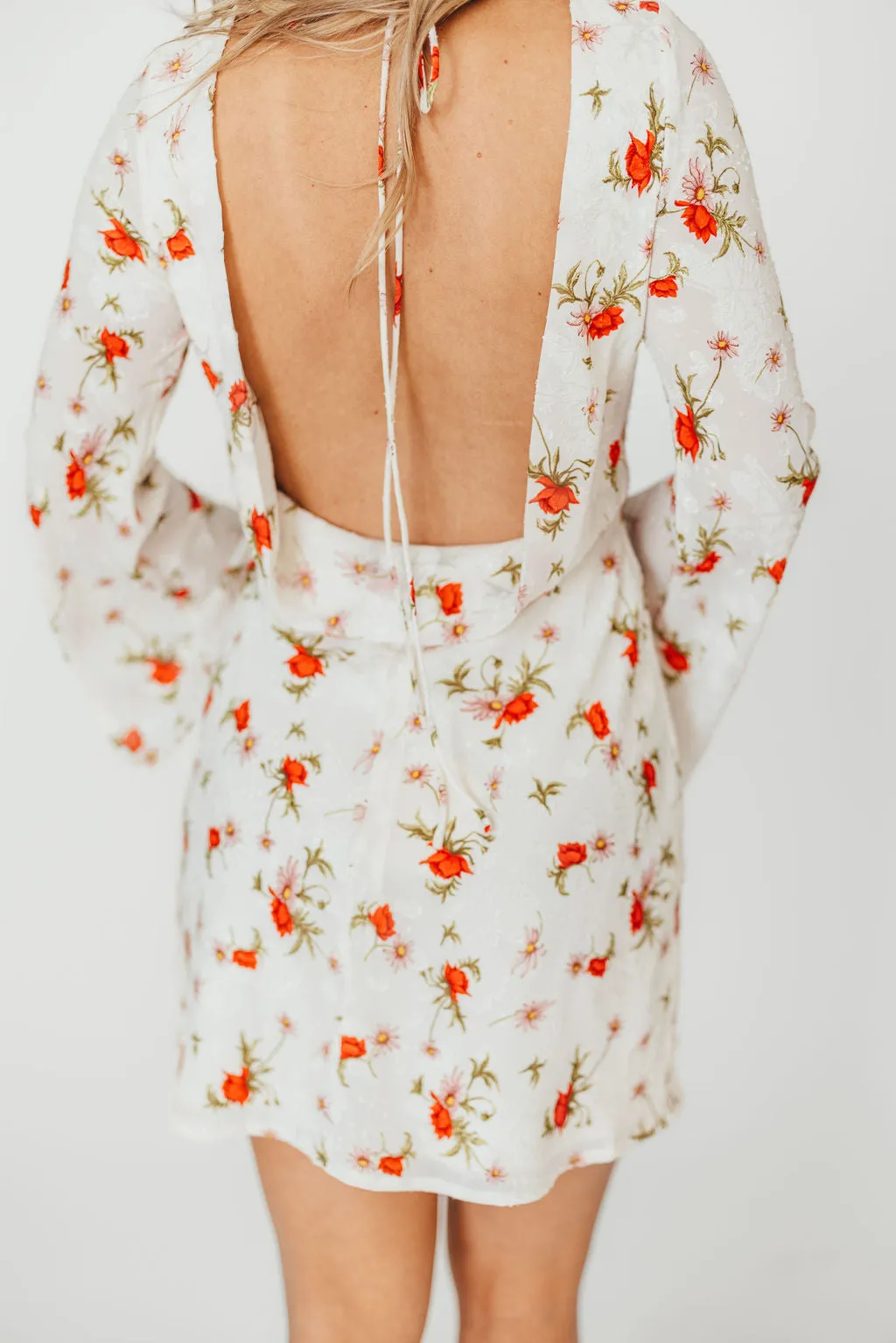 Adelaide Open Back Floral Mini Dress in White