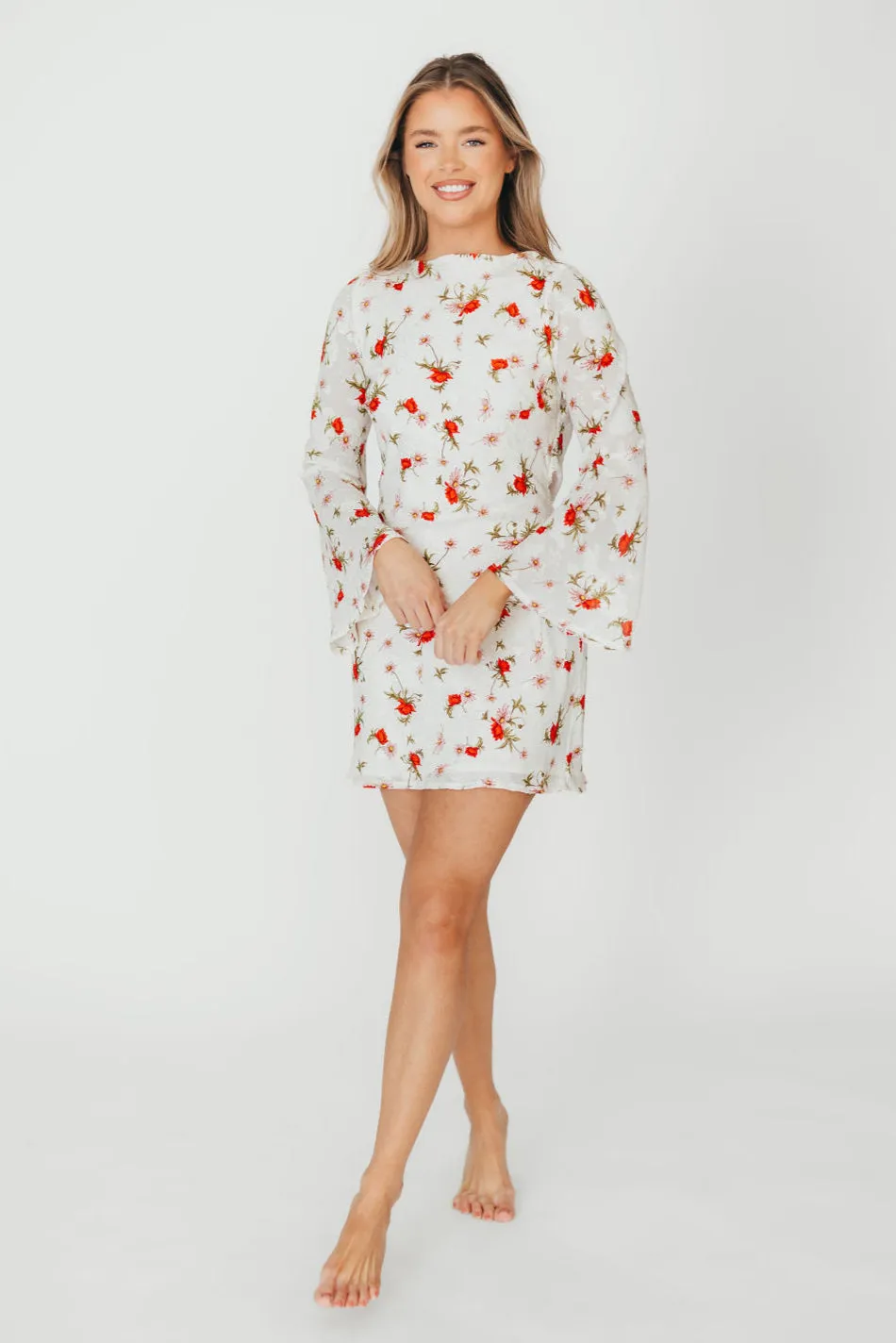Adelaide Open Back Floral Mini Dress in White