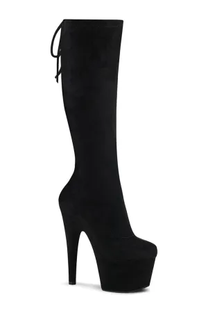 ADORE-2008 Exotic Knee Boot | Black Faux Suede