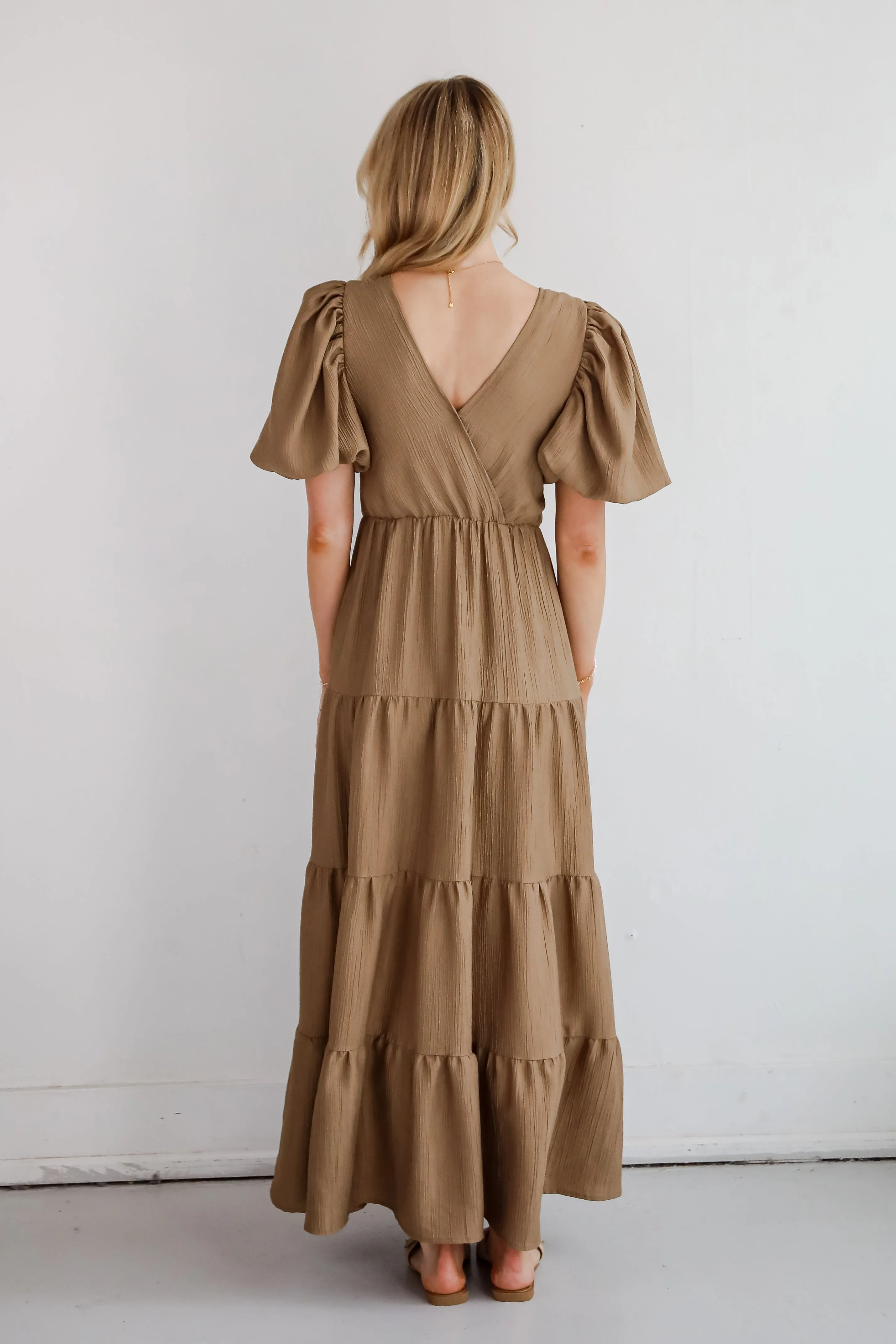 Aesthetic Ease Taupe Tiered Maxi Dress
