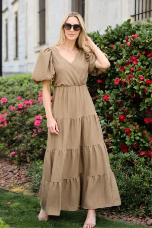 Aesthetic Ease Taupe Tiered Maxi Dress