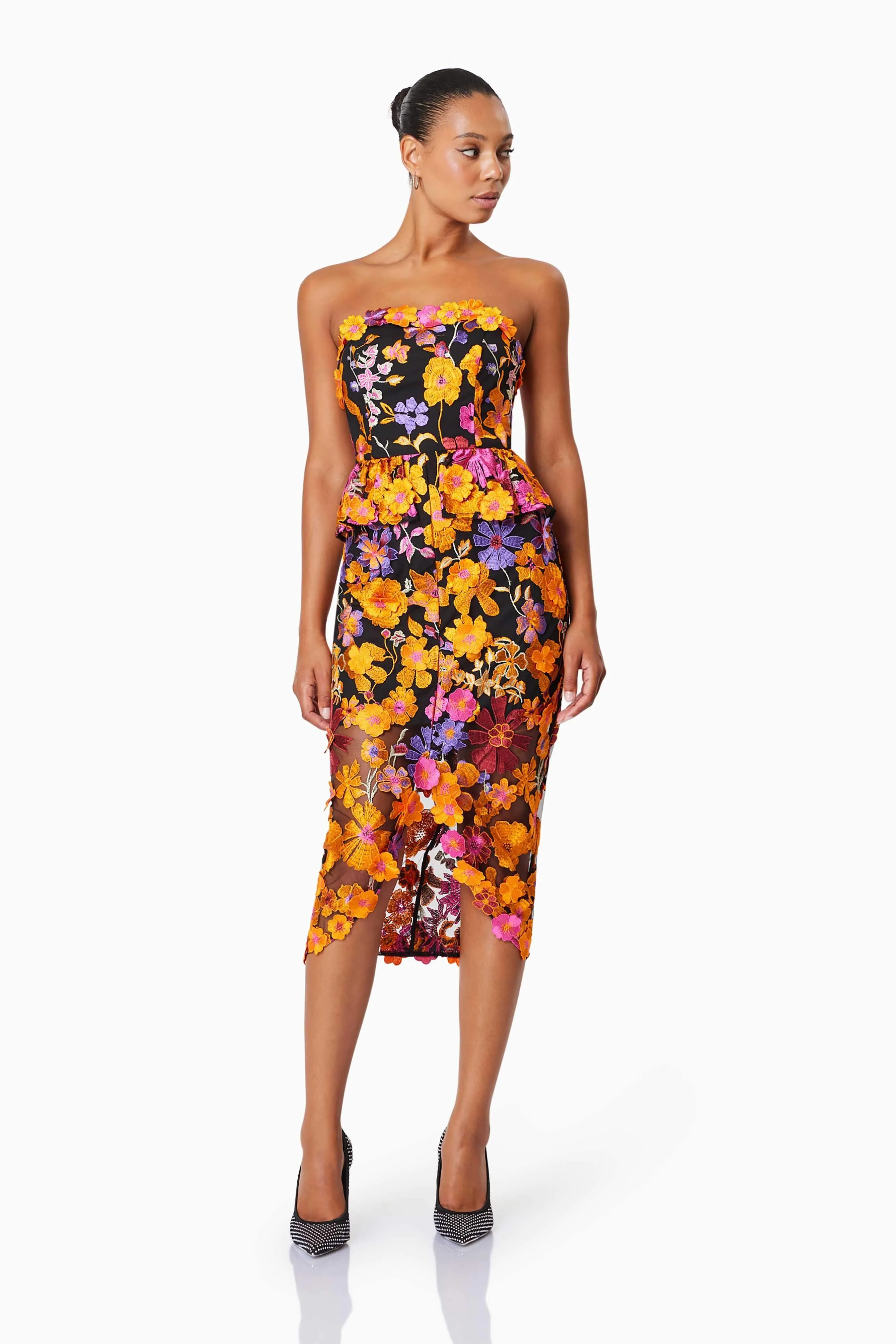 Alessandra Floral Strapless Cocktail Dress In Orange