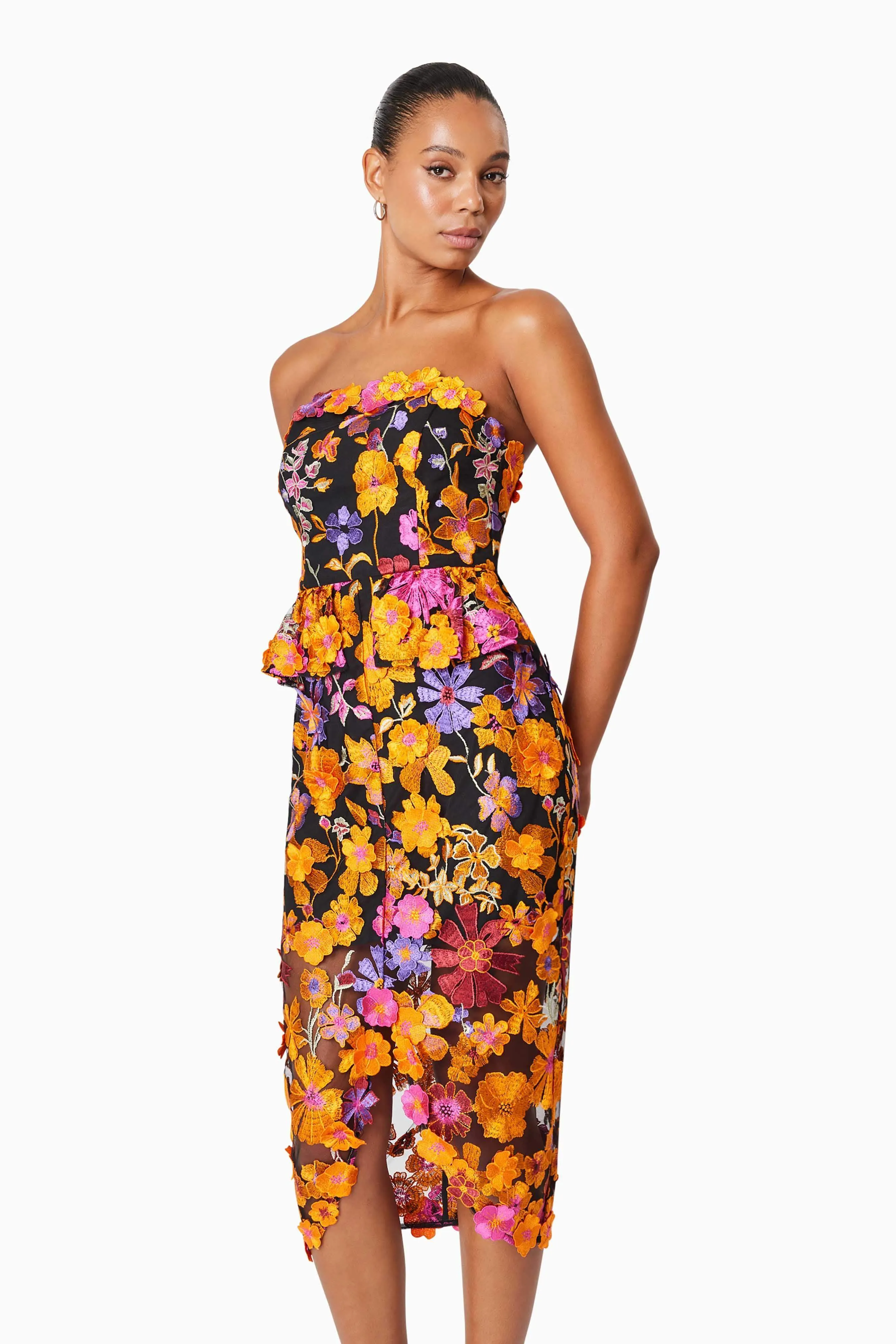 Alessandra Floral Strapless Cocktail Dress In Orange