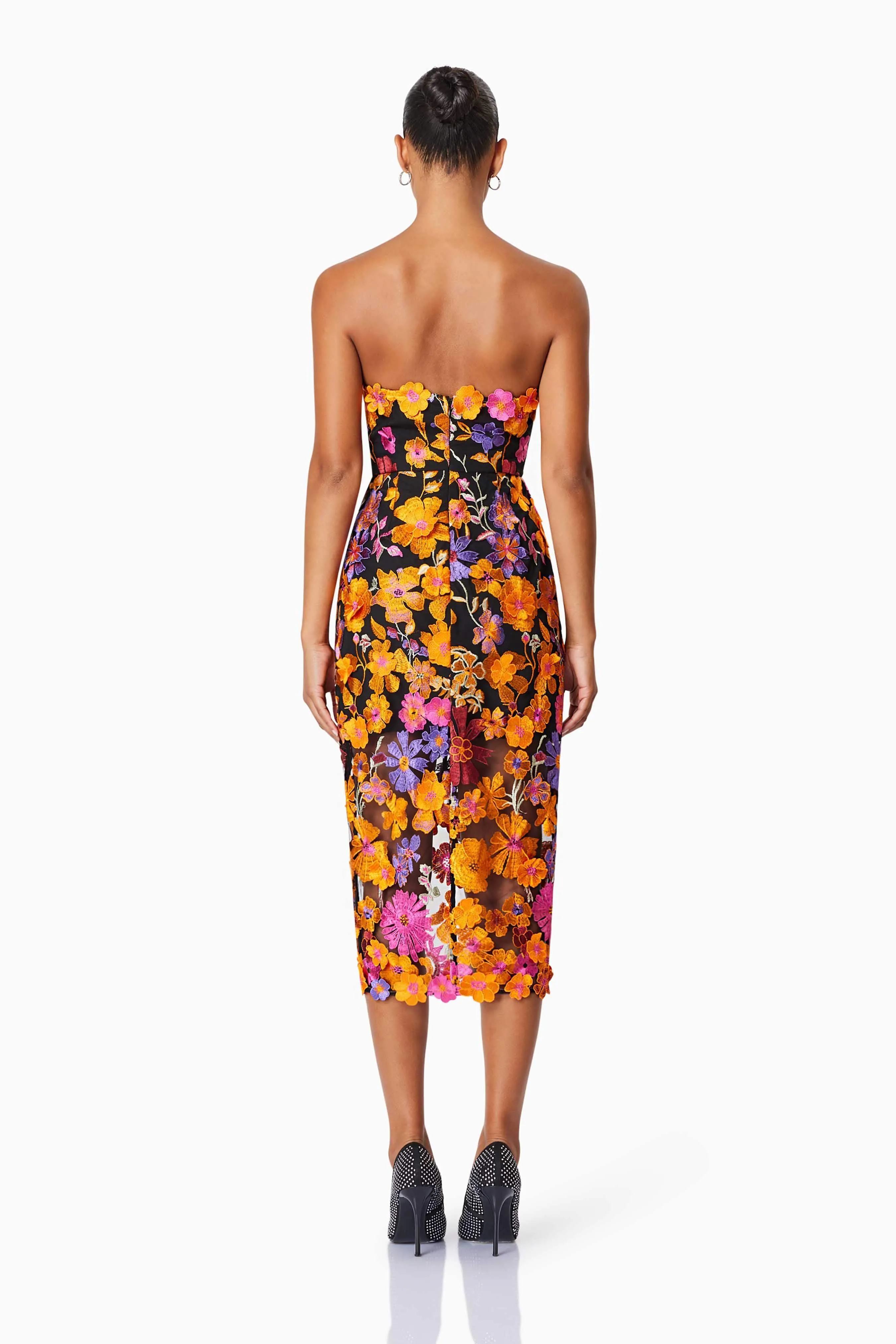 Alessandra Floral Strapless Cocktail Dress In Orange