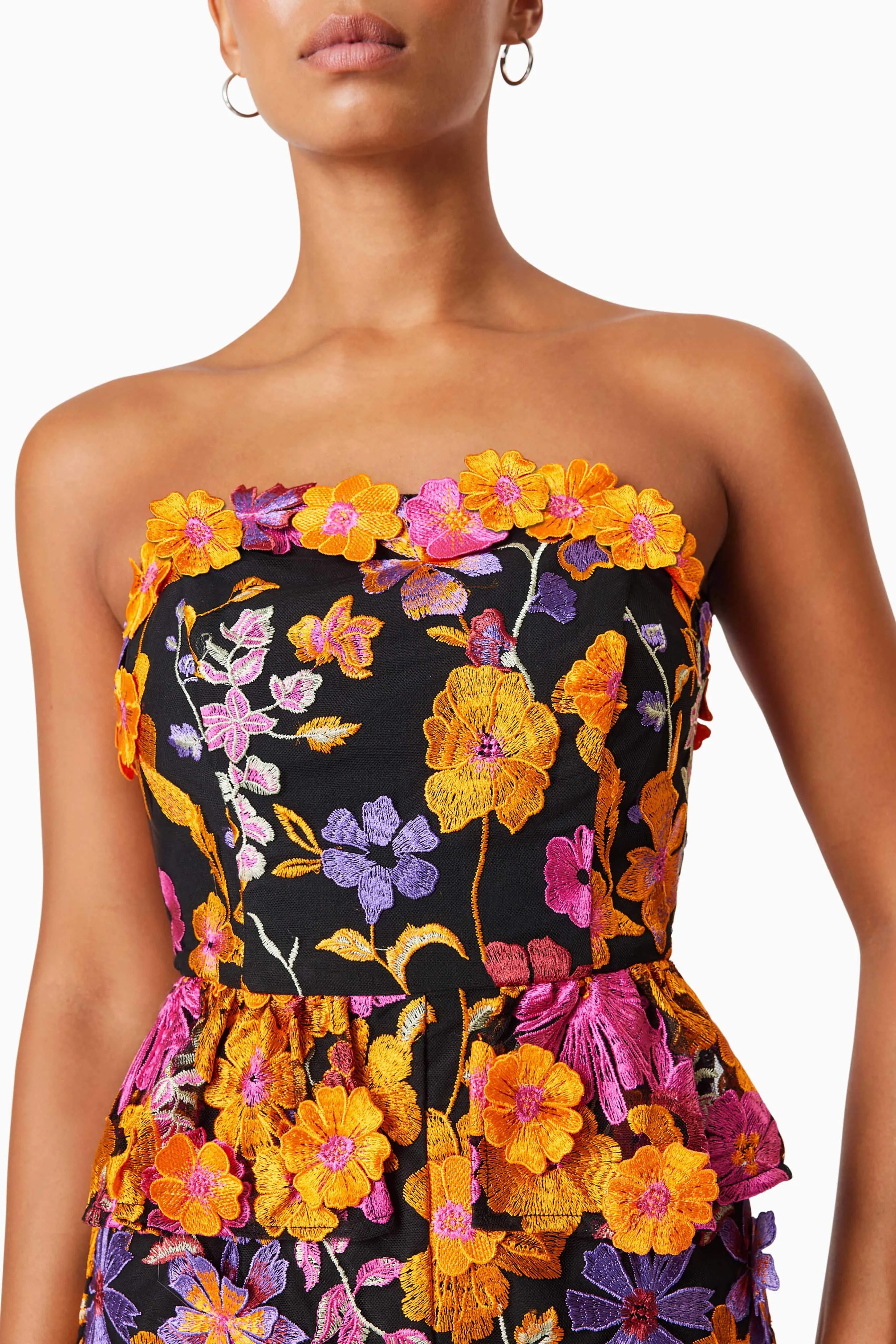 Alessandra Floral Strapless Cocktail Dress In Orange