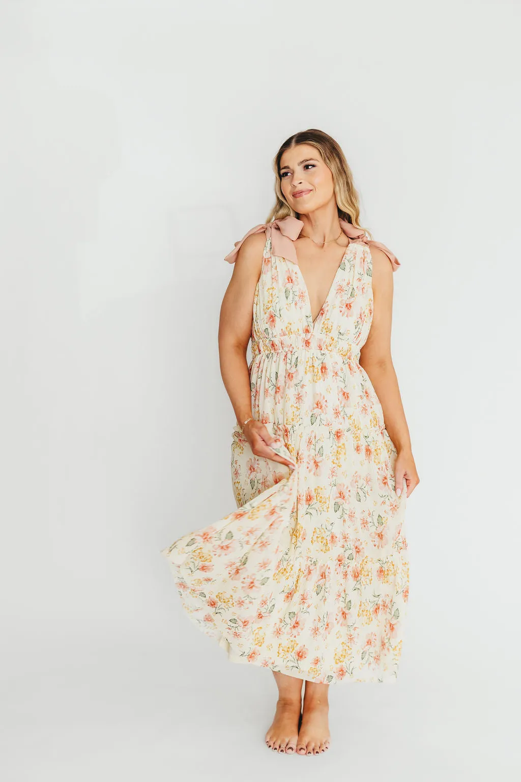 Ambrose Maxi Dress in Cream/Coral Floral