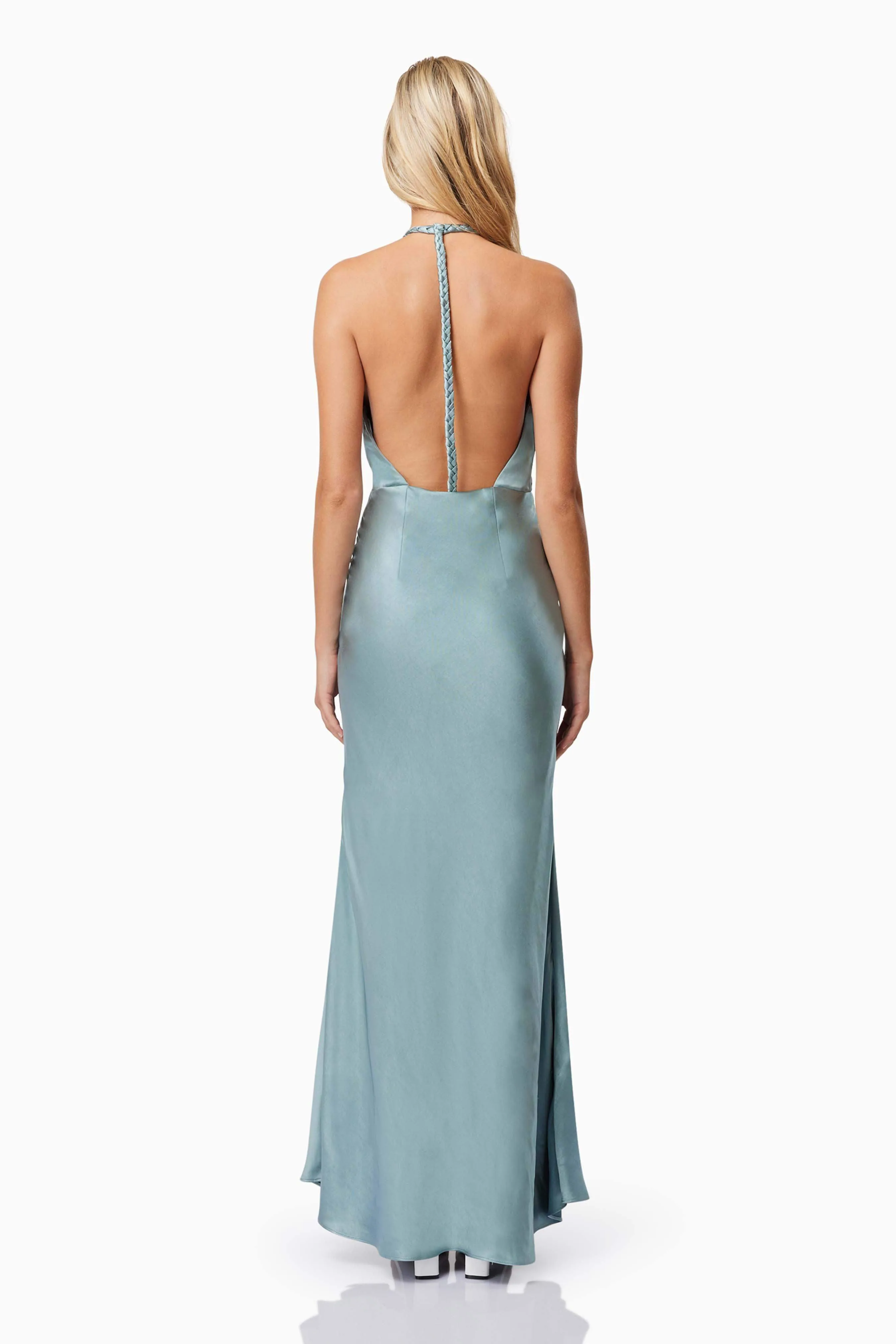 Aria Backless Satin Maxi Dress In Blue