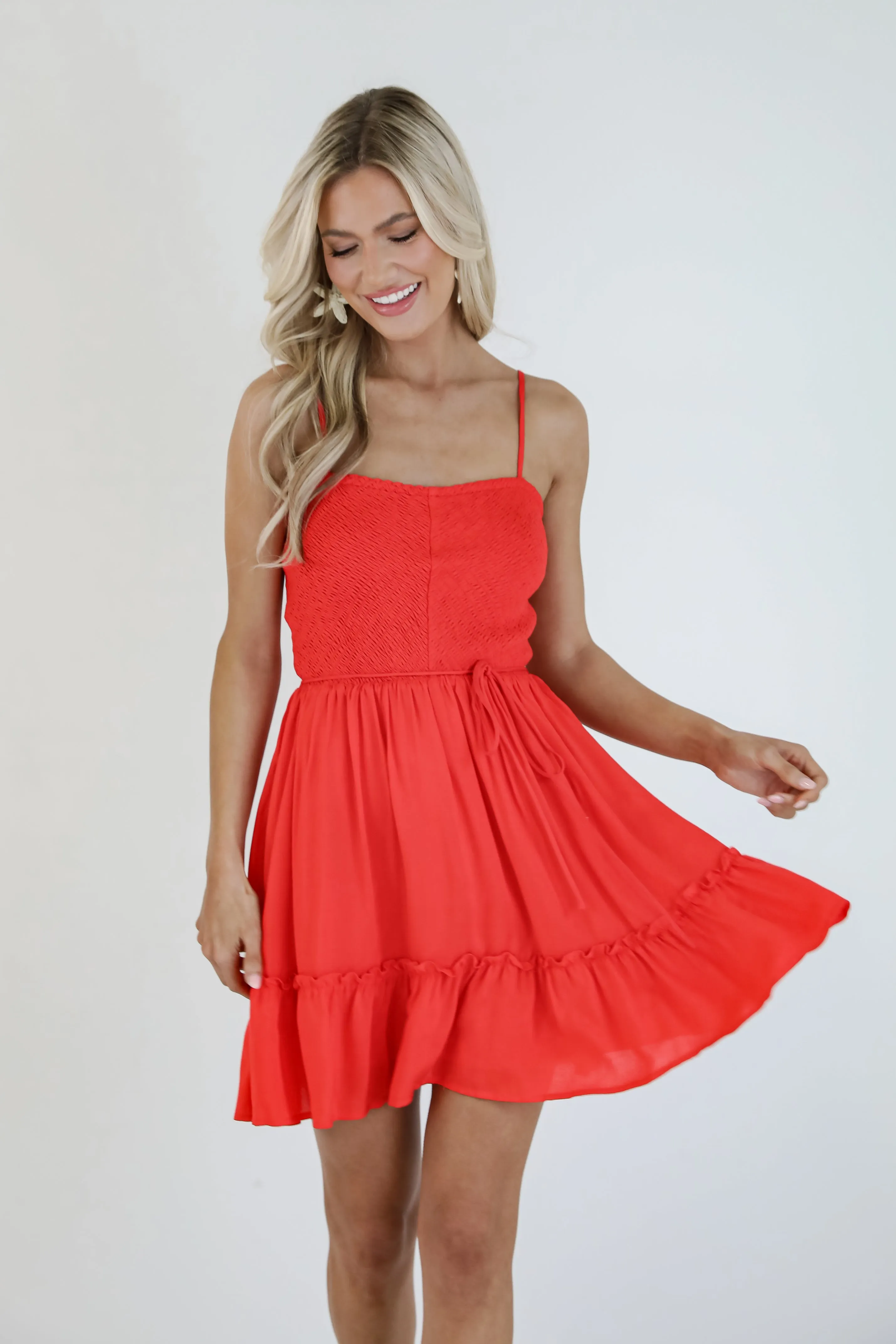 Attracted To You Red Smocked Mini Dress