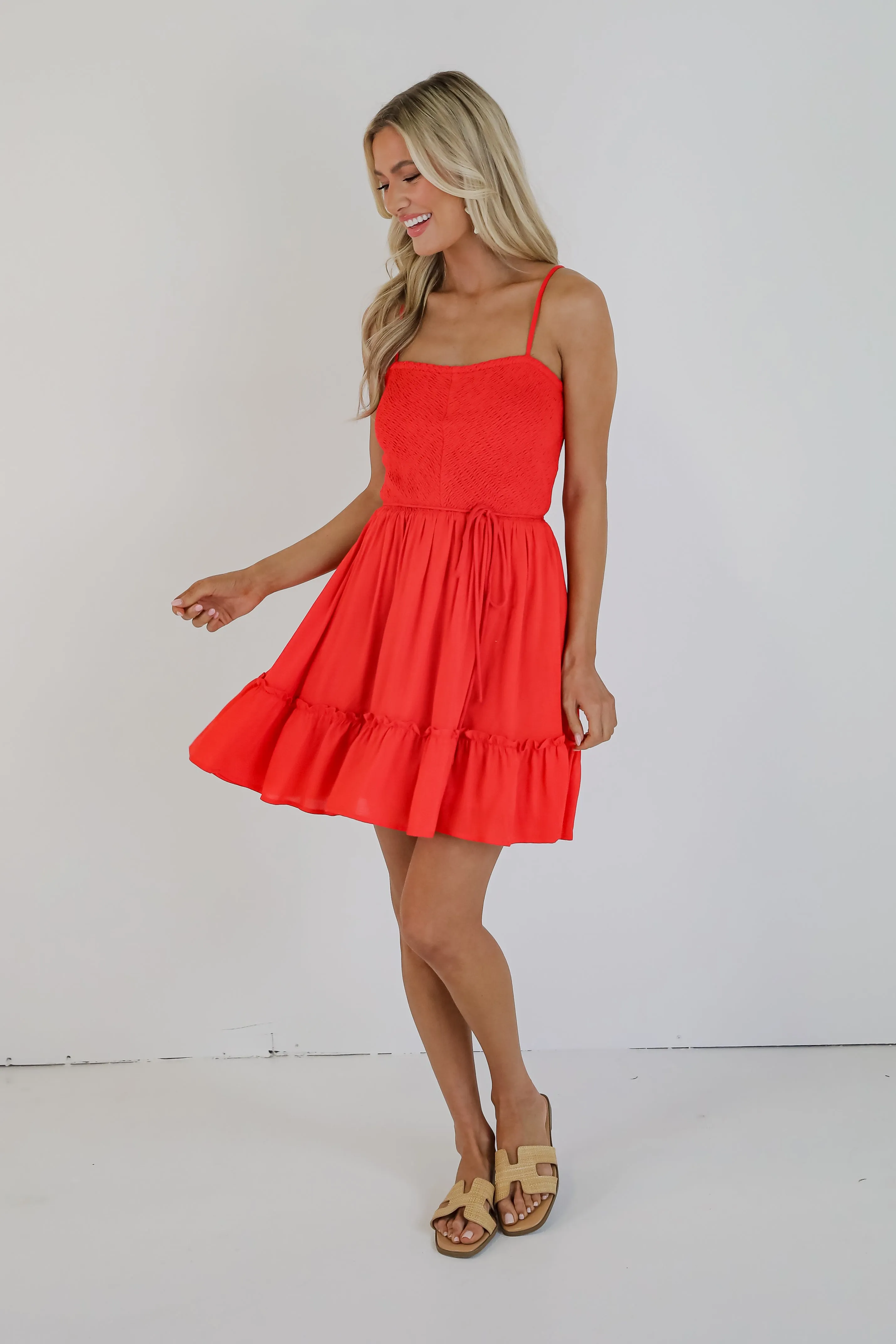 Attracted To You Red Smocked Mini Dress