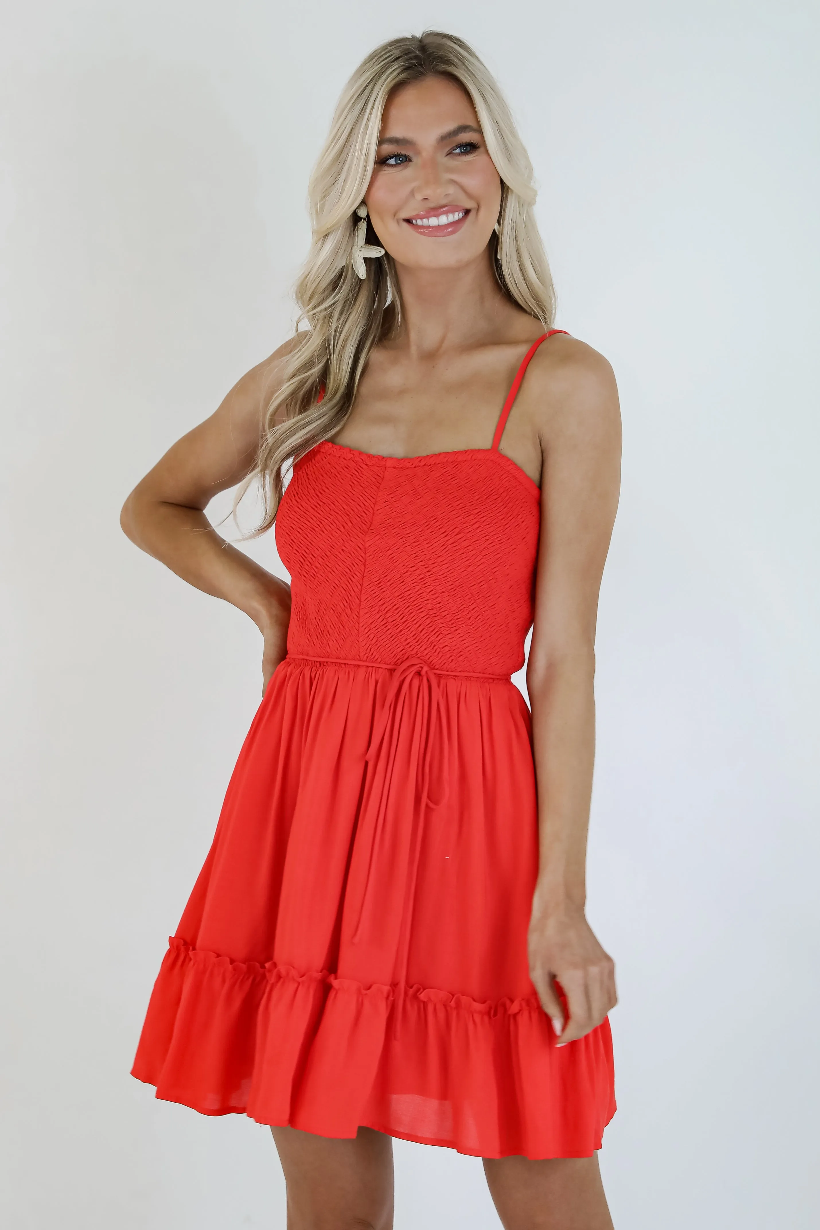 Attracted To You Red Smocked Mini Dress