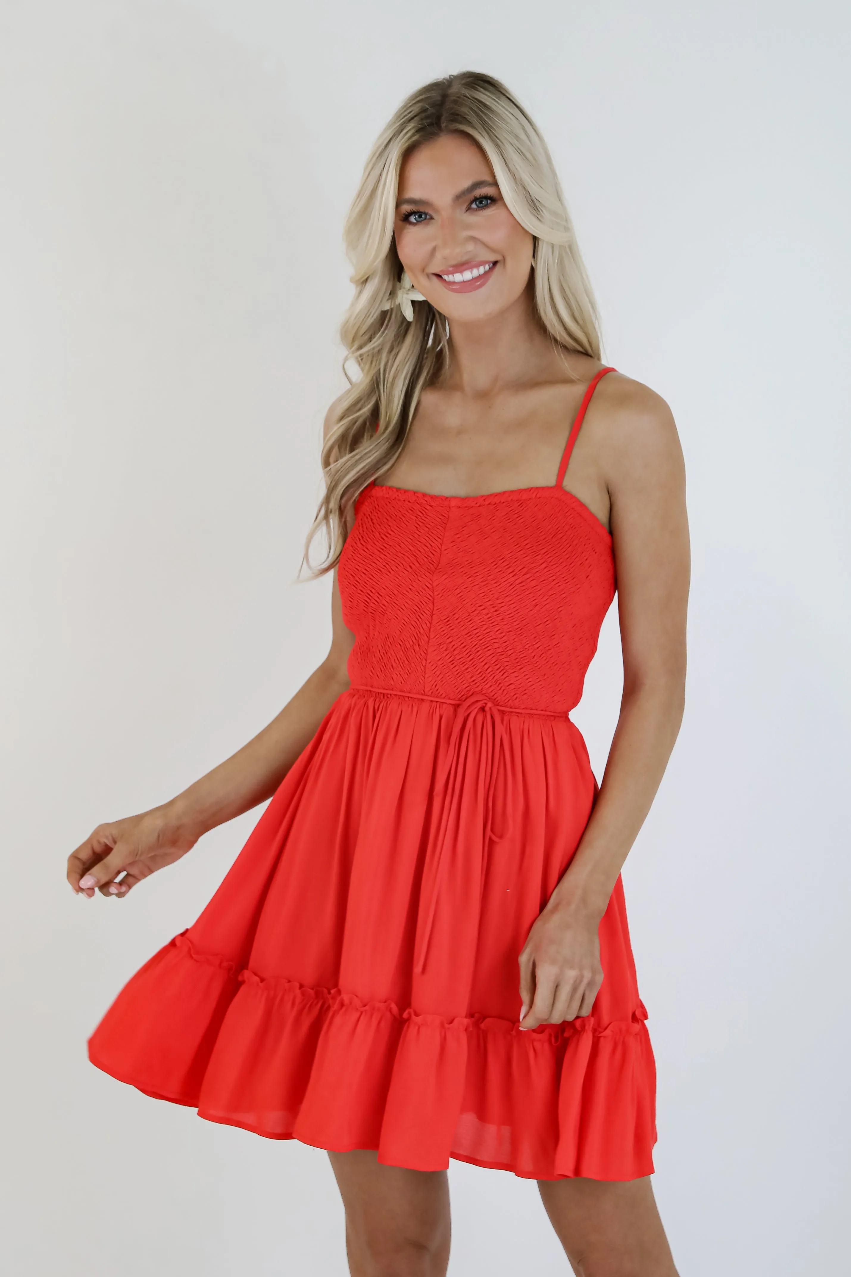 Attracted To You Red Smocked Mini Dress