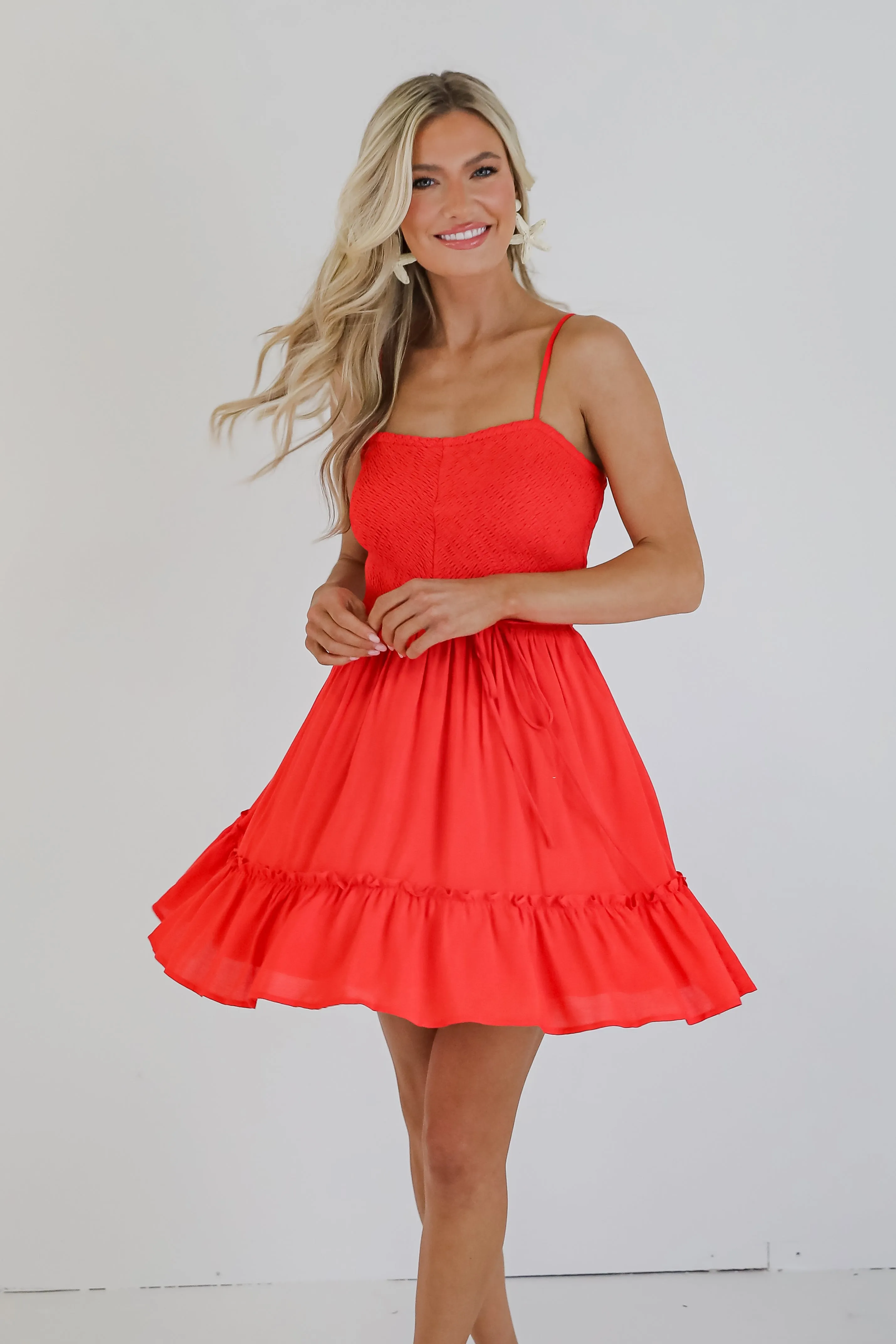 Attracted To You Red Smocked Mini Dress
