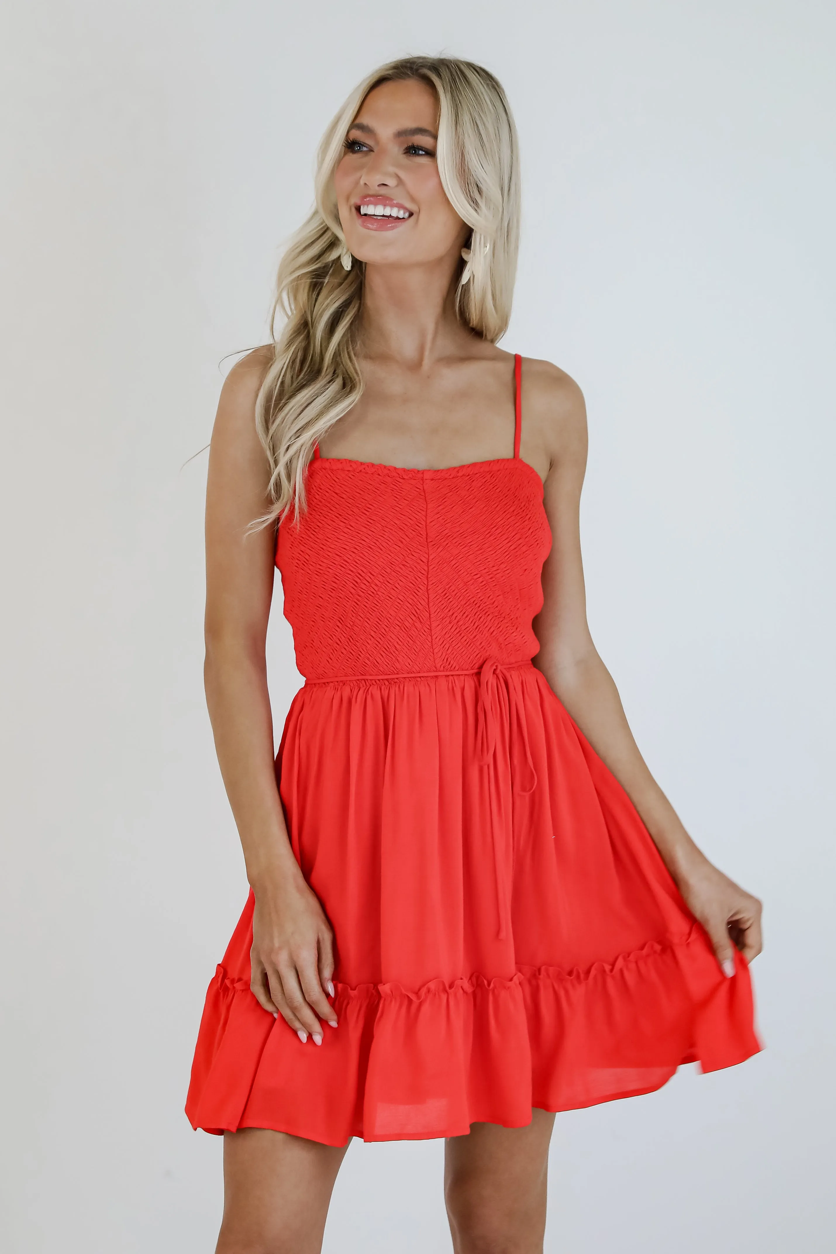 Attracted To You Red Smocked Mini Dress