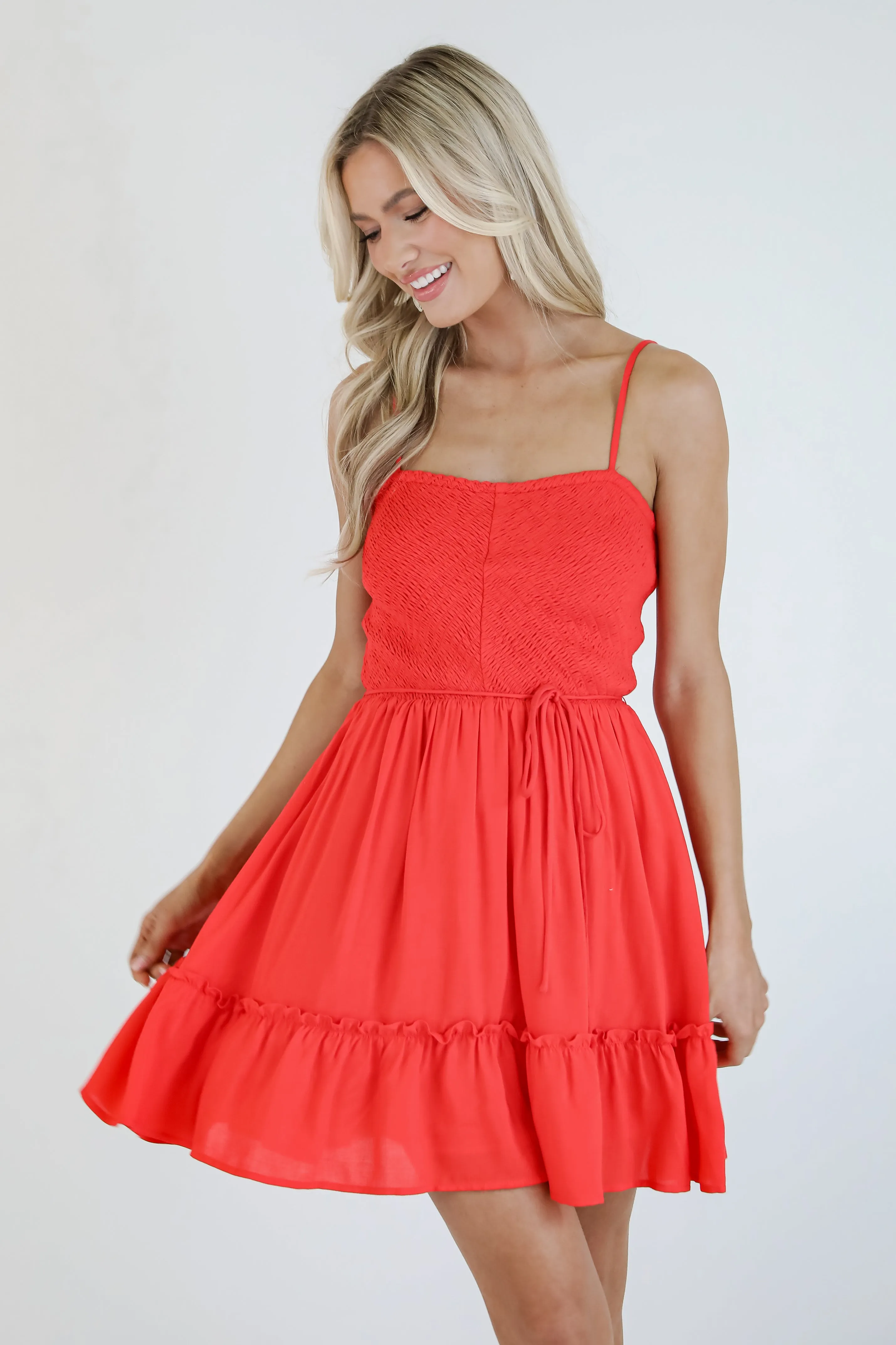 Attracted To You Red Smocked Mini Dress