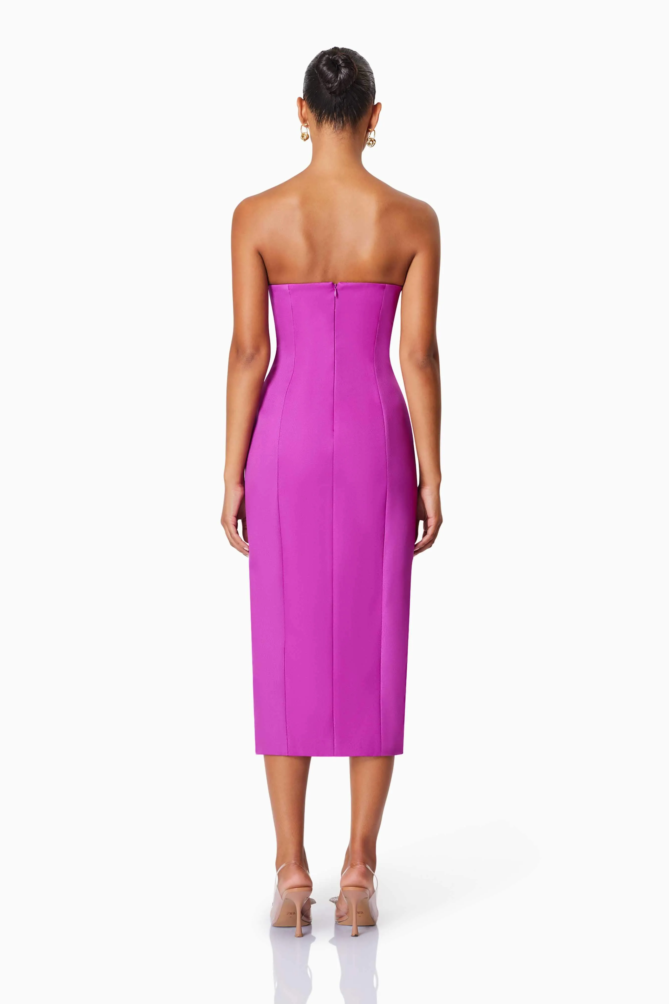 Bethany Strapless Floral Midi Dress In Purple