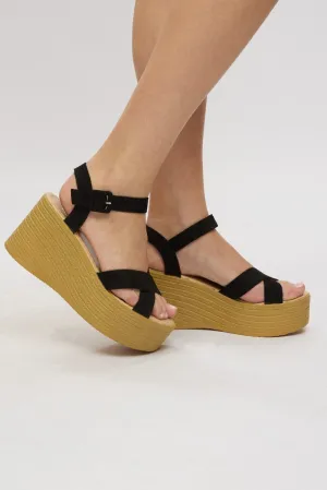 Black Cross Strap Wedges Sandals