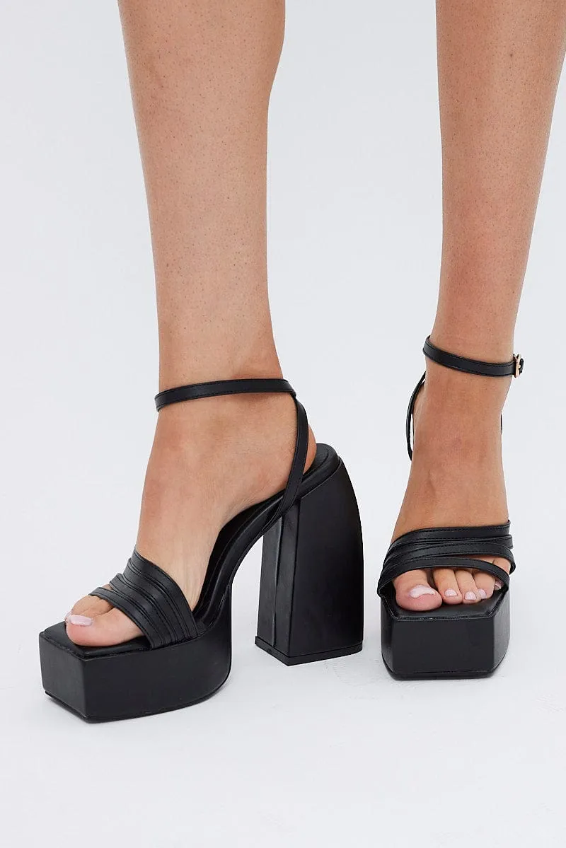 Black Strappy Platform Heeled Sandals
