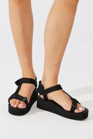 Black Wedge Slide Sandals