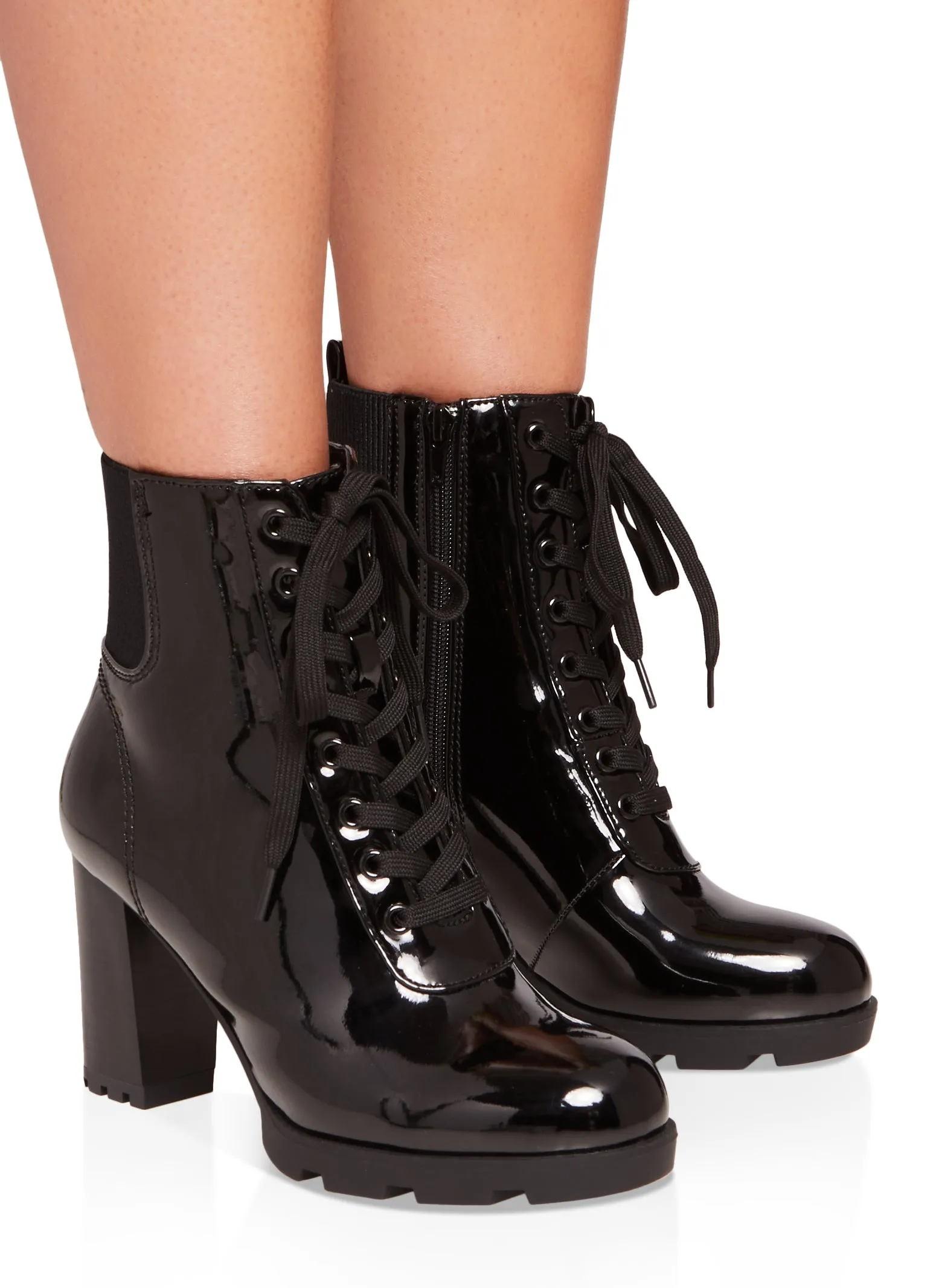 Block Heel Round Toe Lace Up Booties
