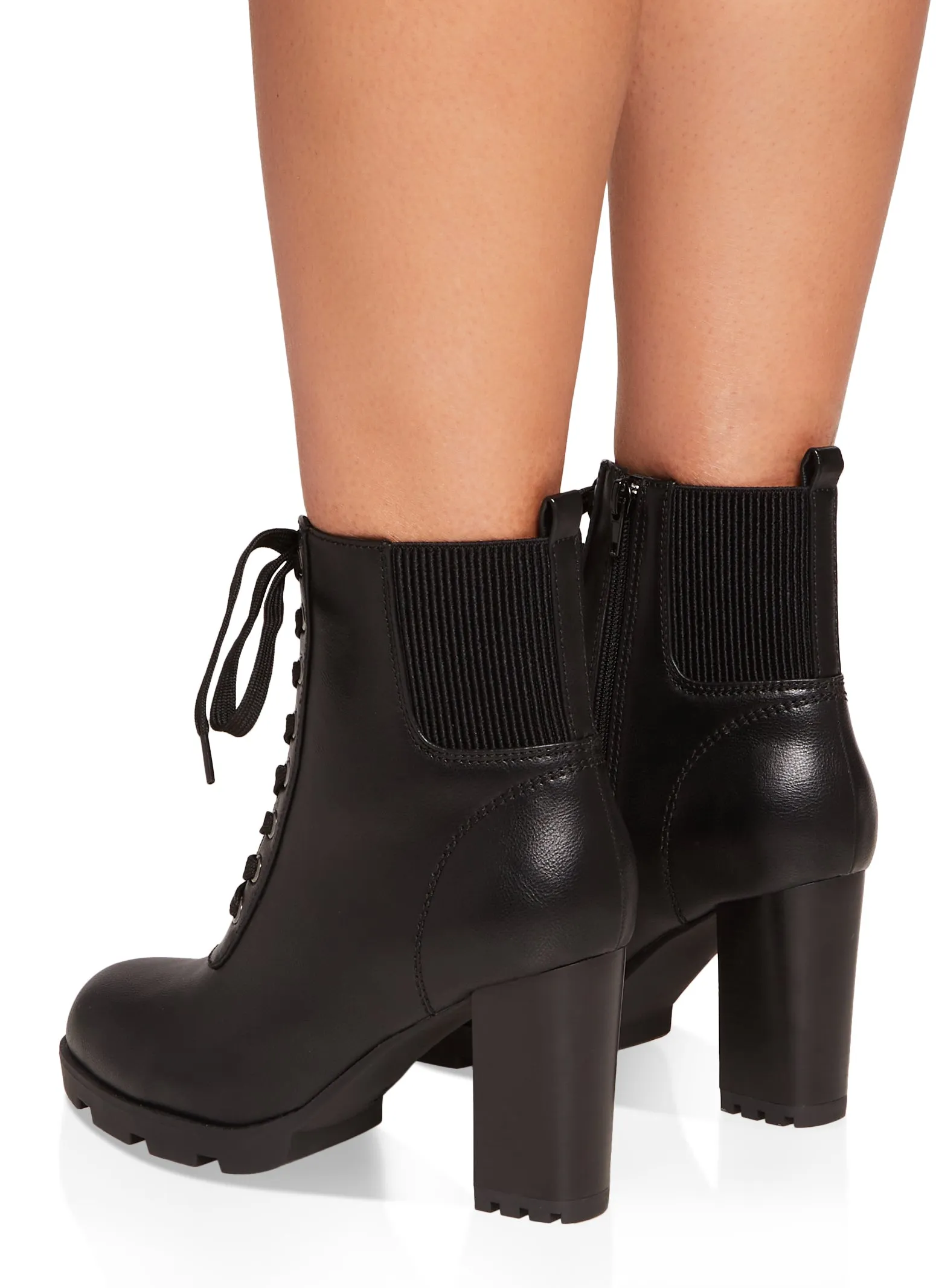 Block Heel Round Toe Lace Up Booties