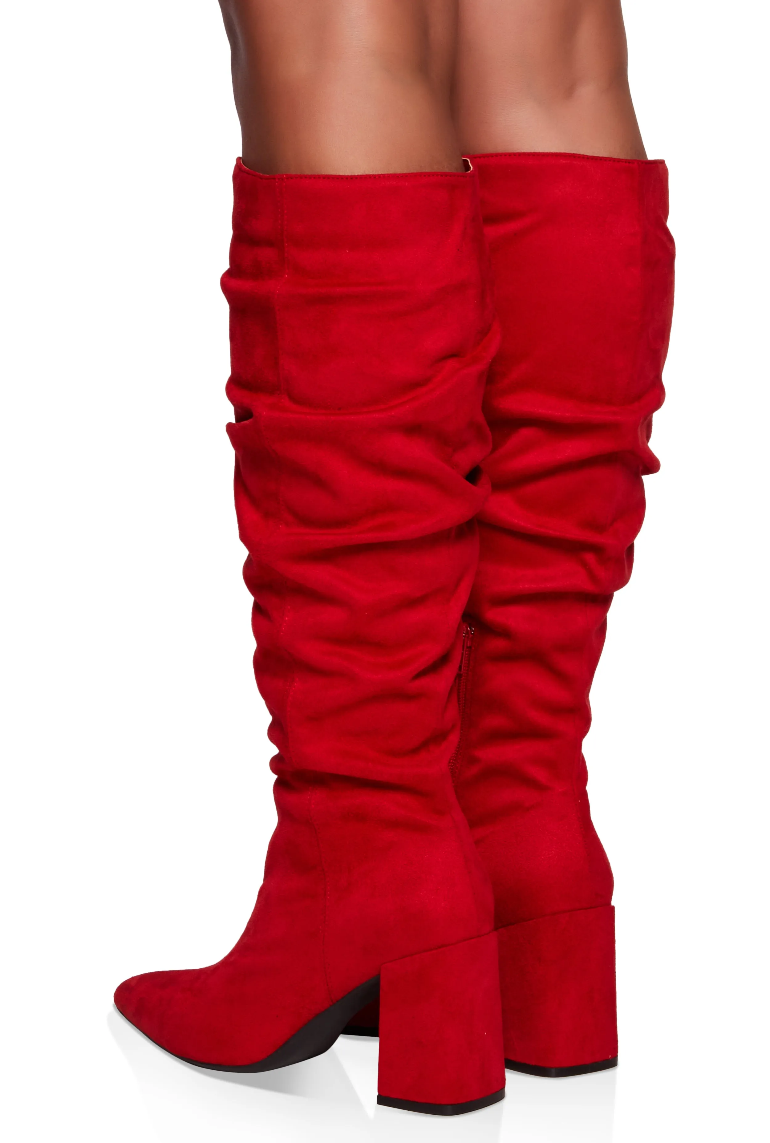 Block Heel Slouch Knee High Boots