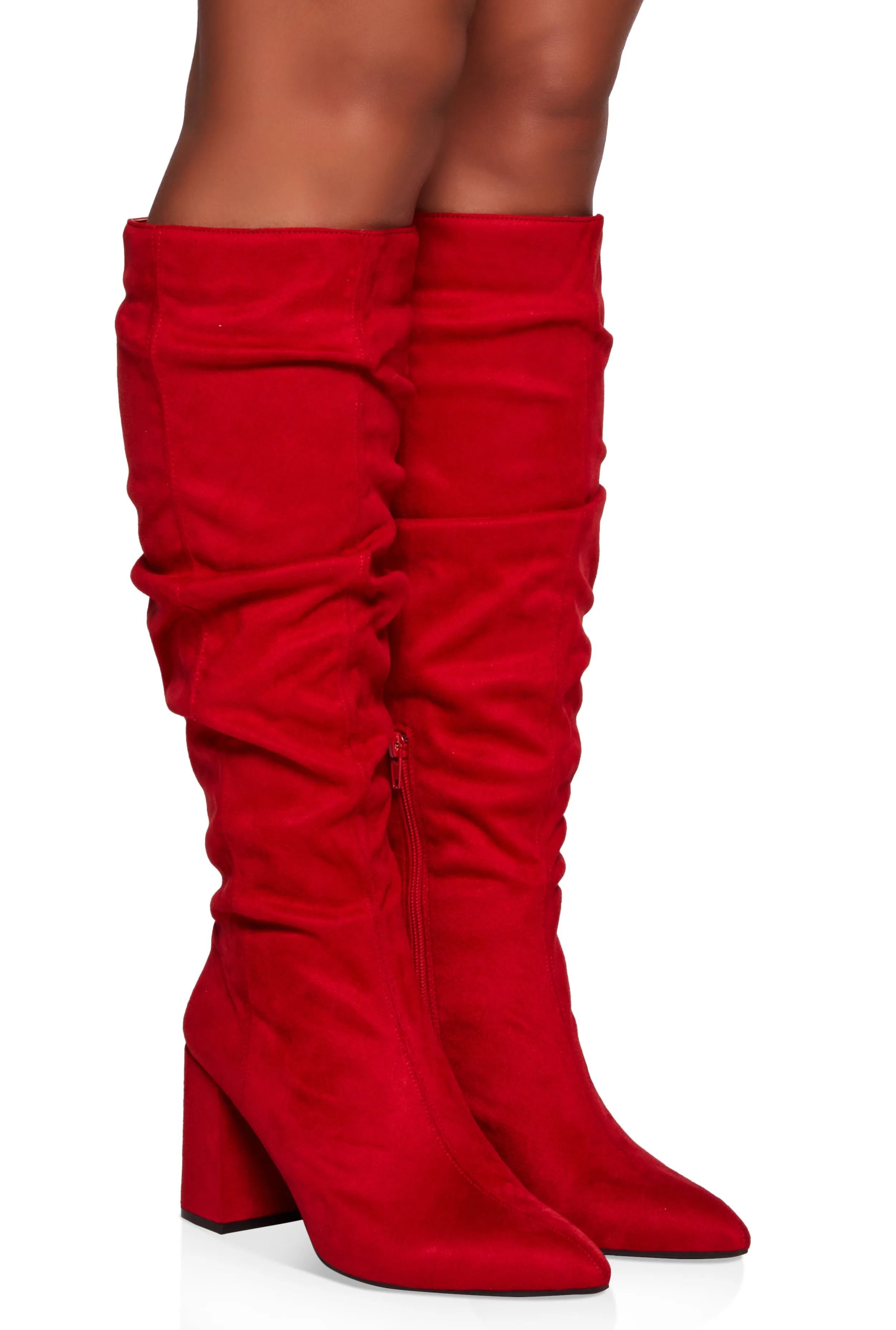 Block Heel Slouch Knee High Boots
