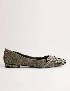 Bow Embellished Pointed Flats-Metallic