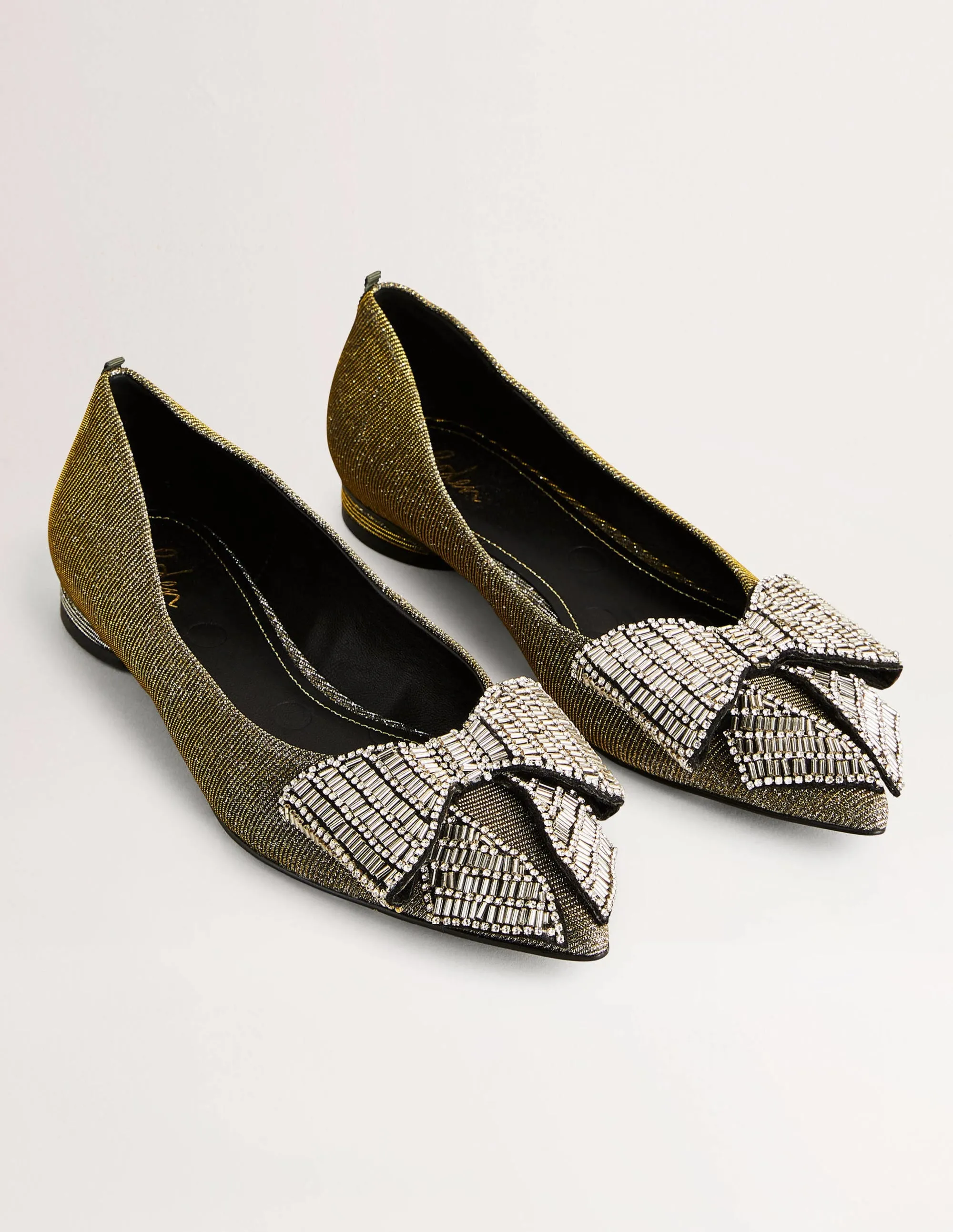 Bow Embellished Pointed Flats-Metallic