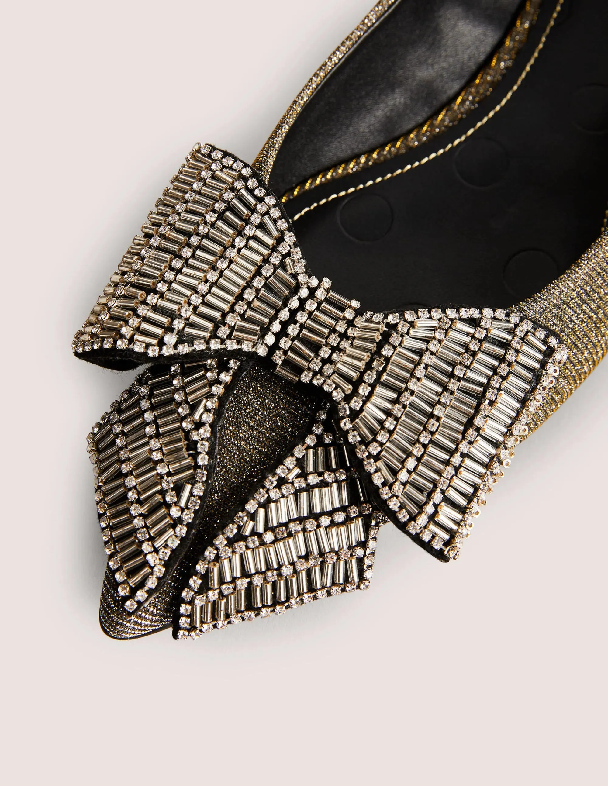 Bow Embellished Pointed Flats-Metallic