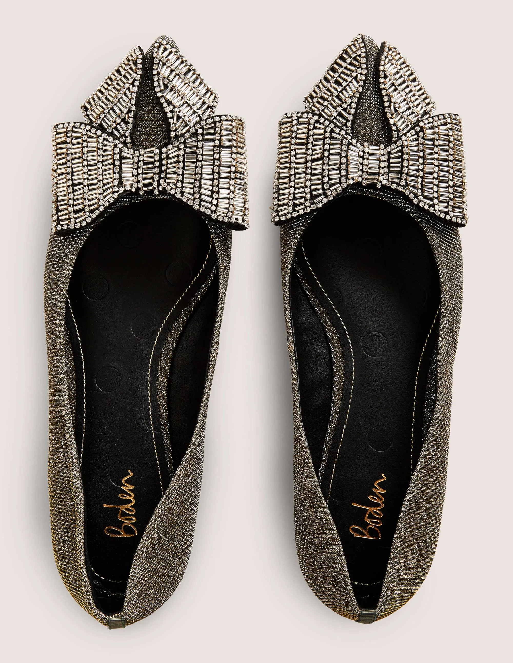 Bow Embellished Pointed Flats-Metallic