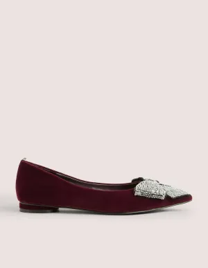 Bow Embellished Pointed Flats-Mulled Wine