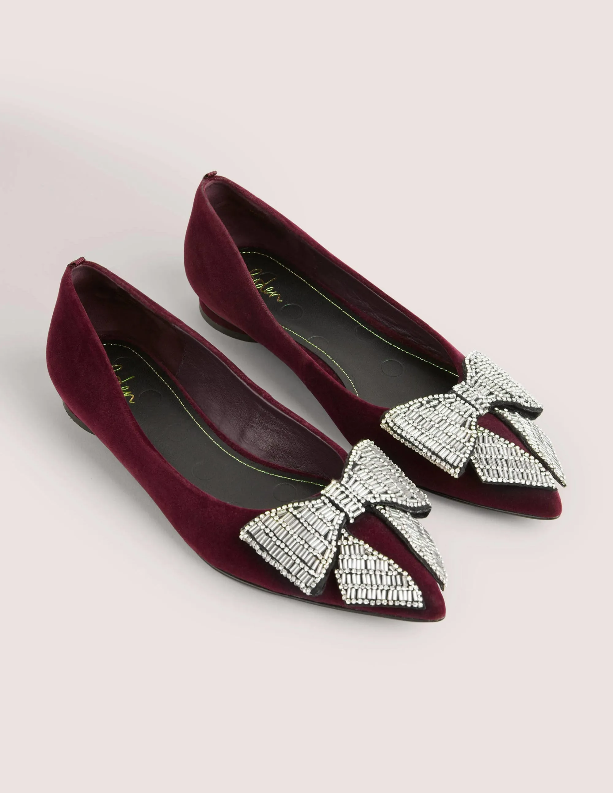 Bow Embellished Pointed Flats-Mulled Wine