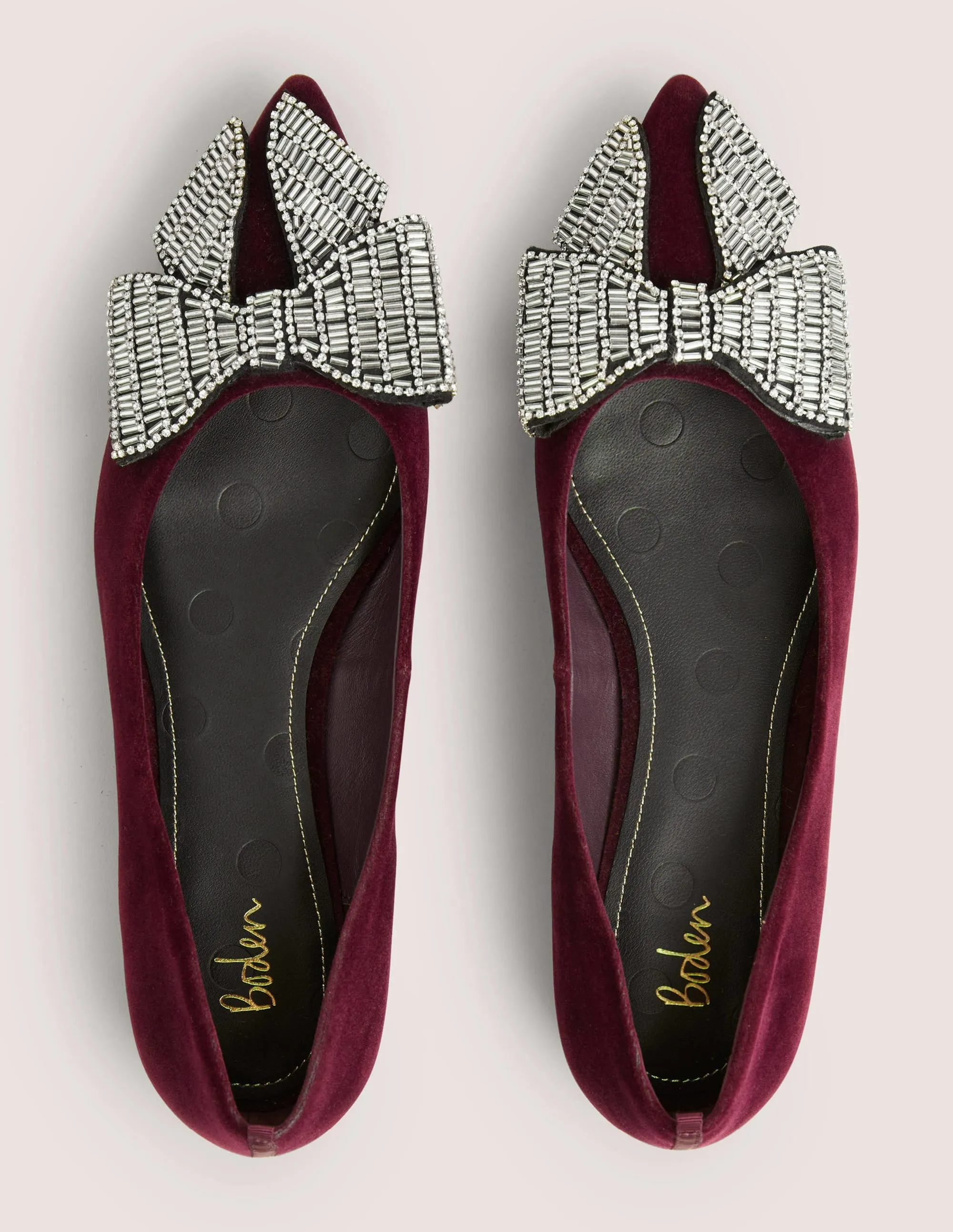 Bow Embellished Pointed Flats-Mulled Wine