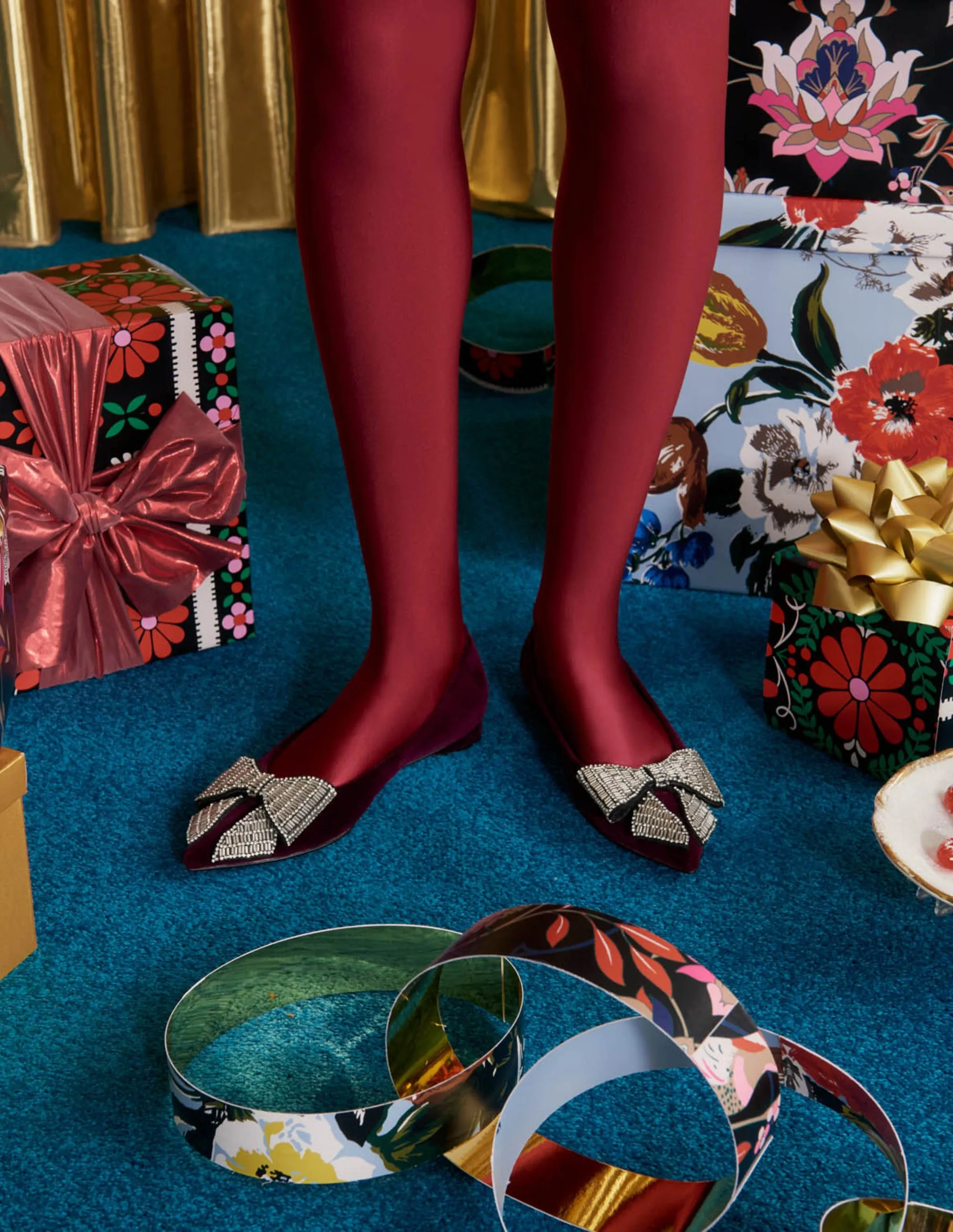 Bow Embellished Pointed Flats-Mulled Wine