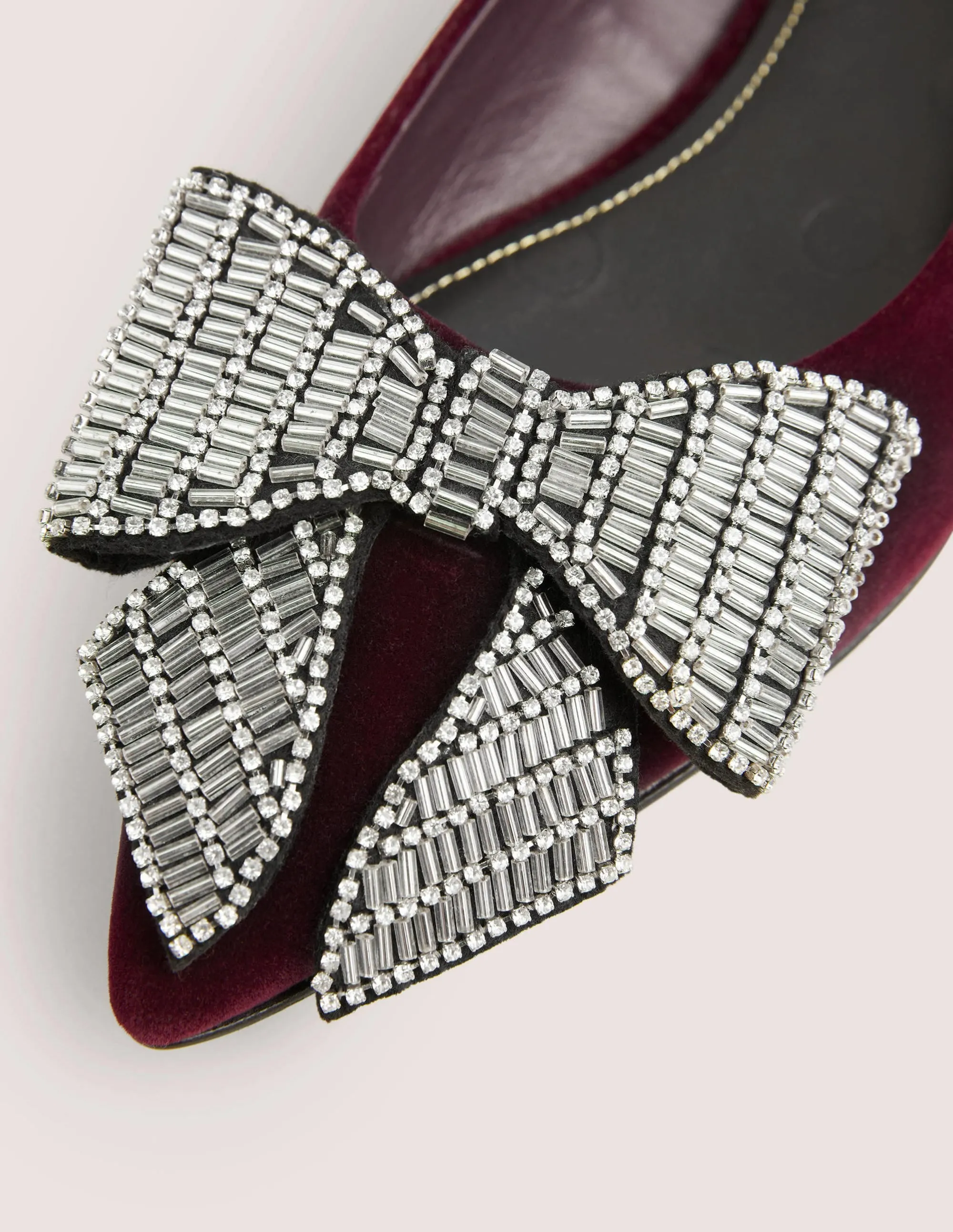 Bow Embellished Pointed Flats-Mulled Wine