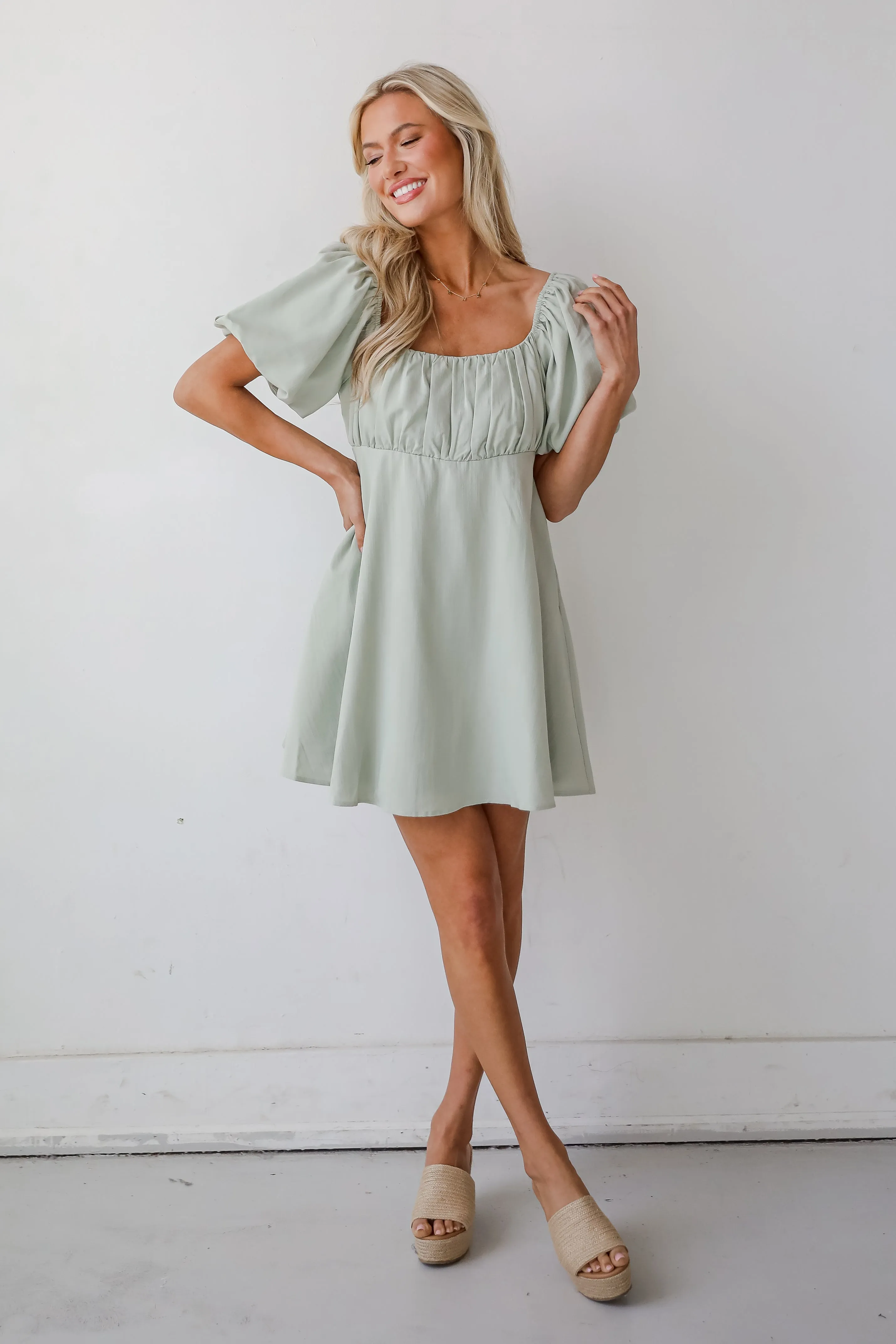 Bright Charm Sage Mini Dress