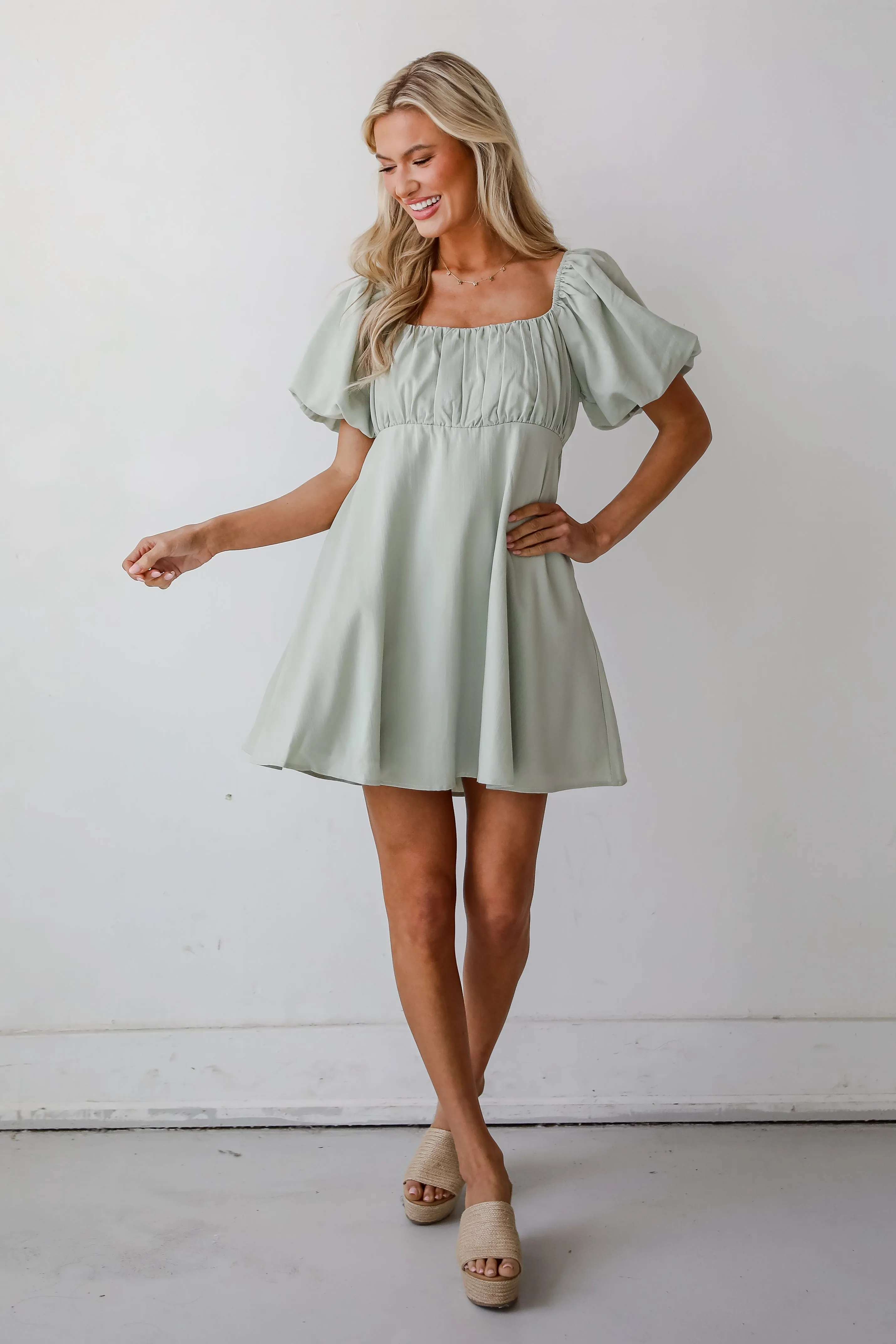 Bright Charm Sage Mini Dress
