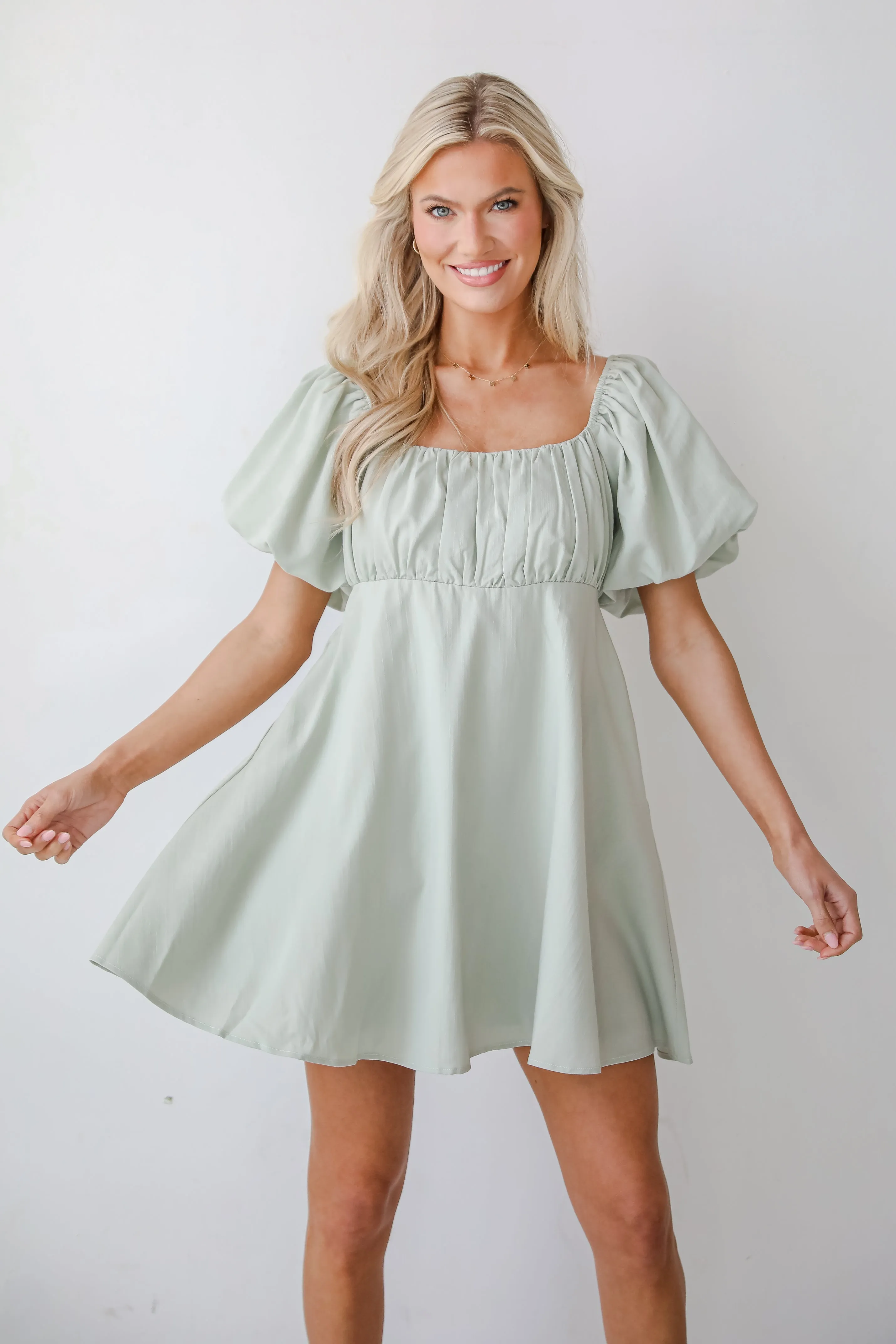 Bright Charm Sage Mini Dress