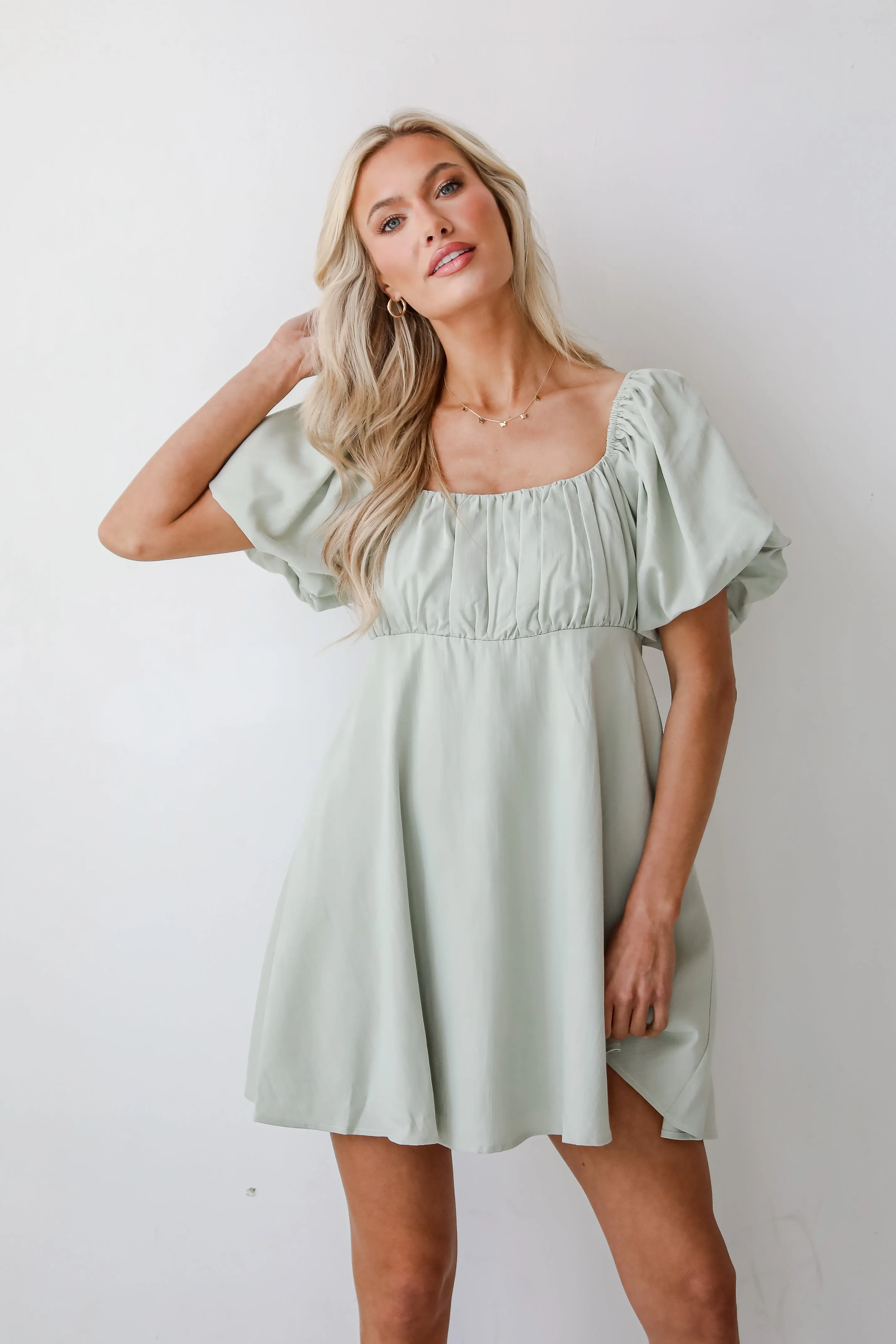Bright Charm Sage Mini Dress
