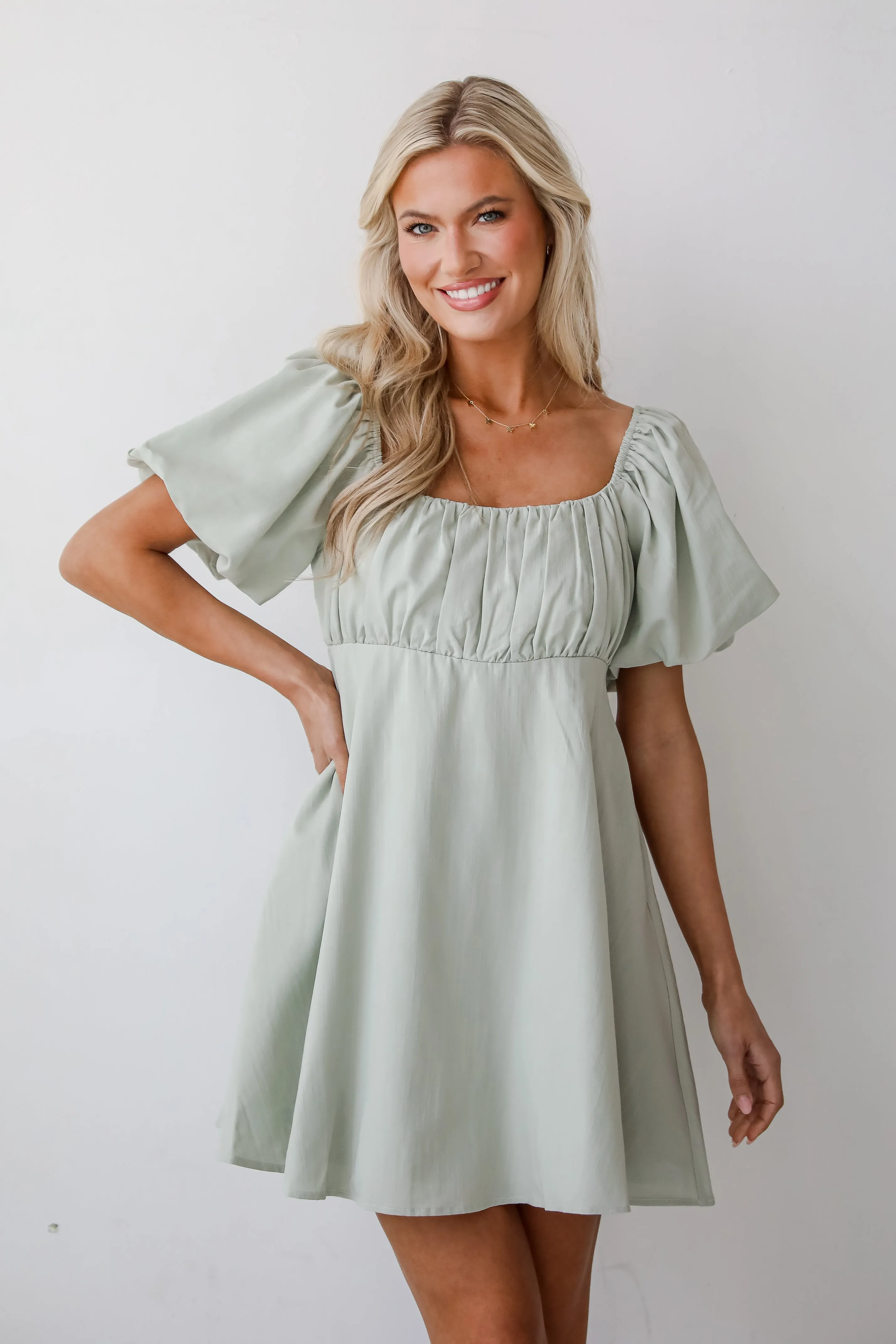Bright Charm Sage Mini Dress