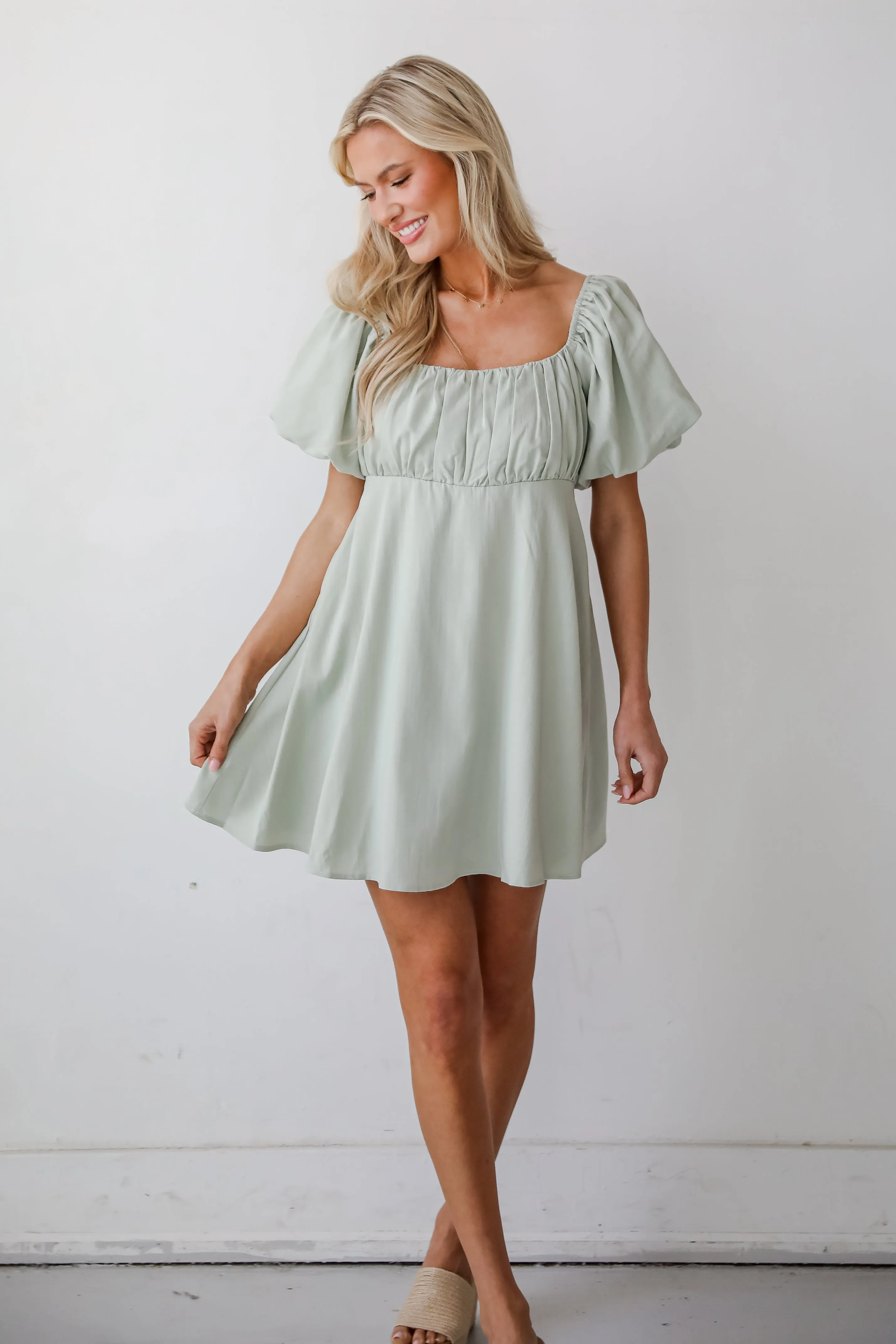 Bright Charm Sage Mini Dress
