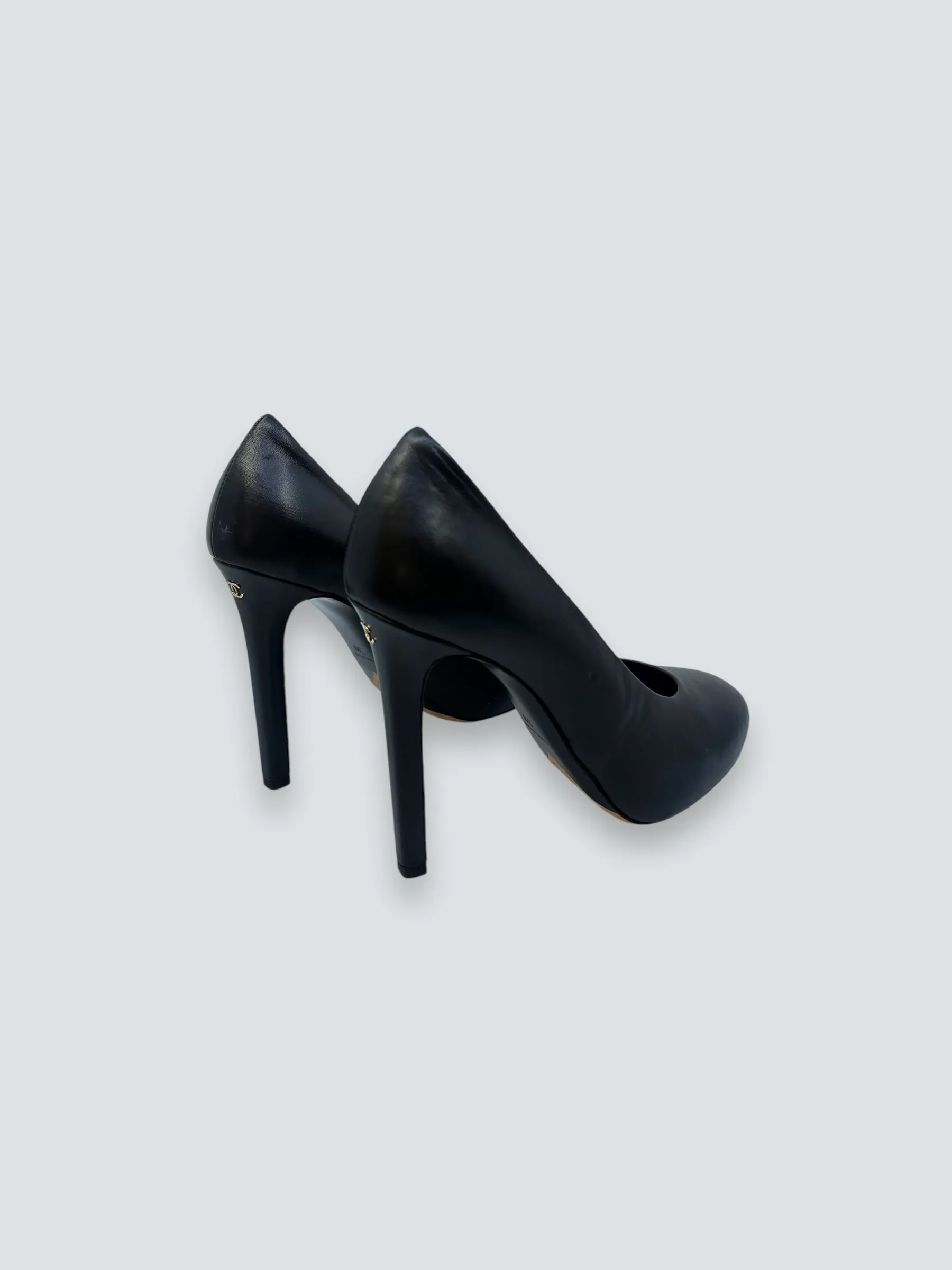 Chanel Size UK 6 Black Leather Heels