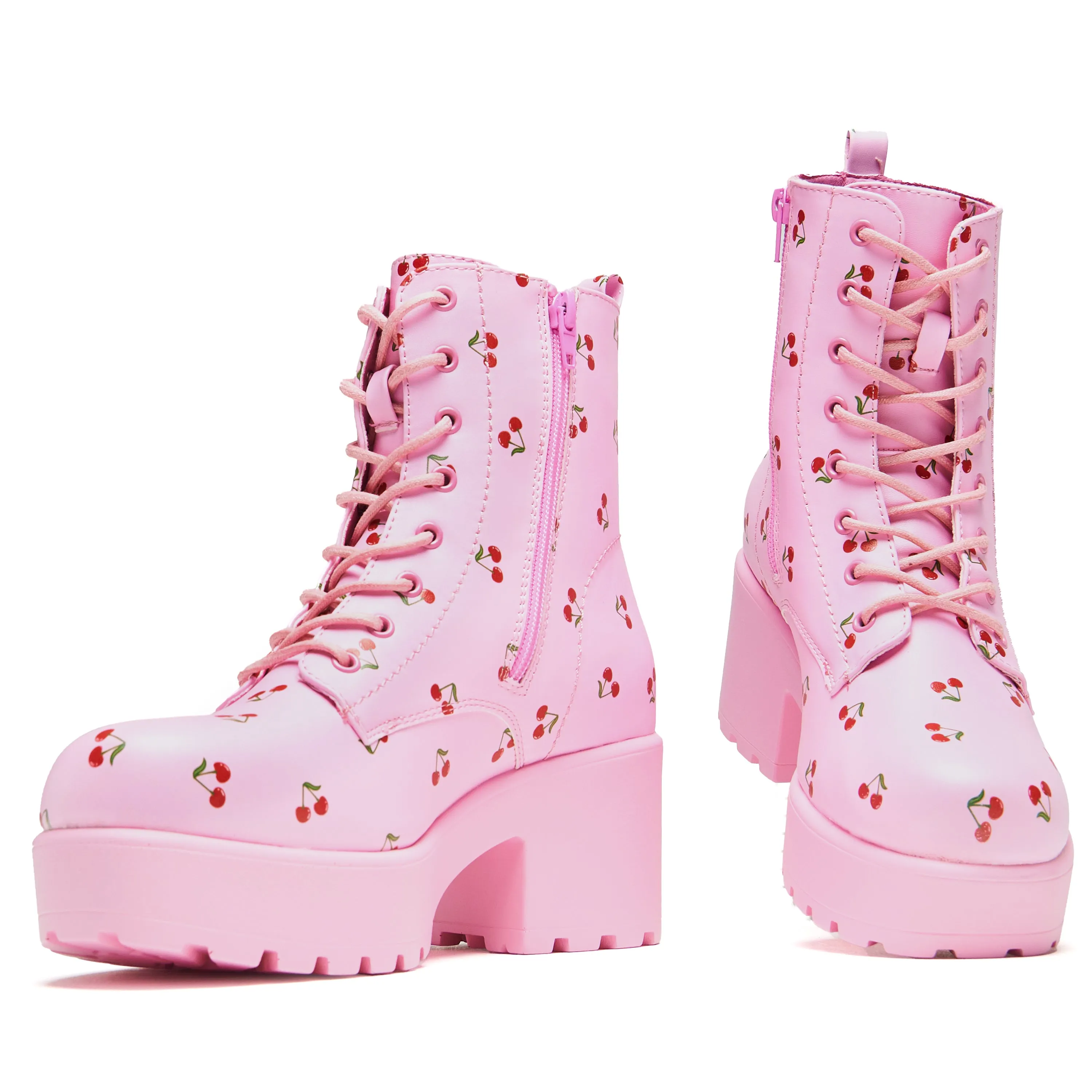 Cherry Passion Platform Boots - Baby Pink