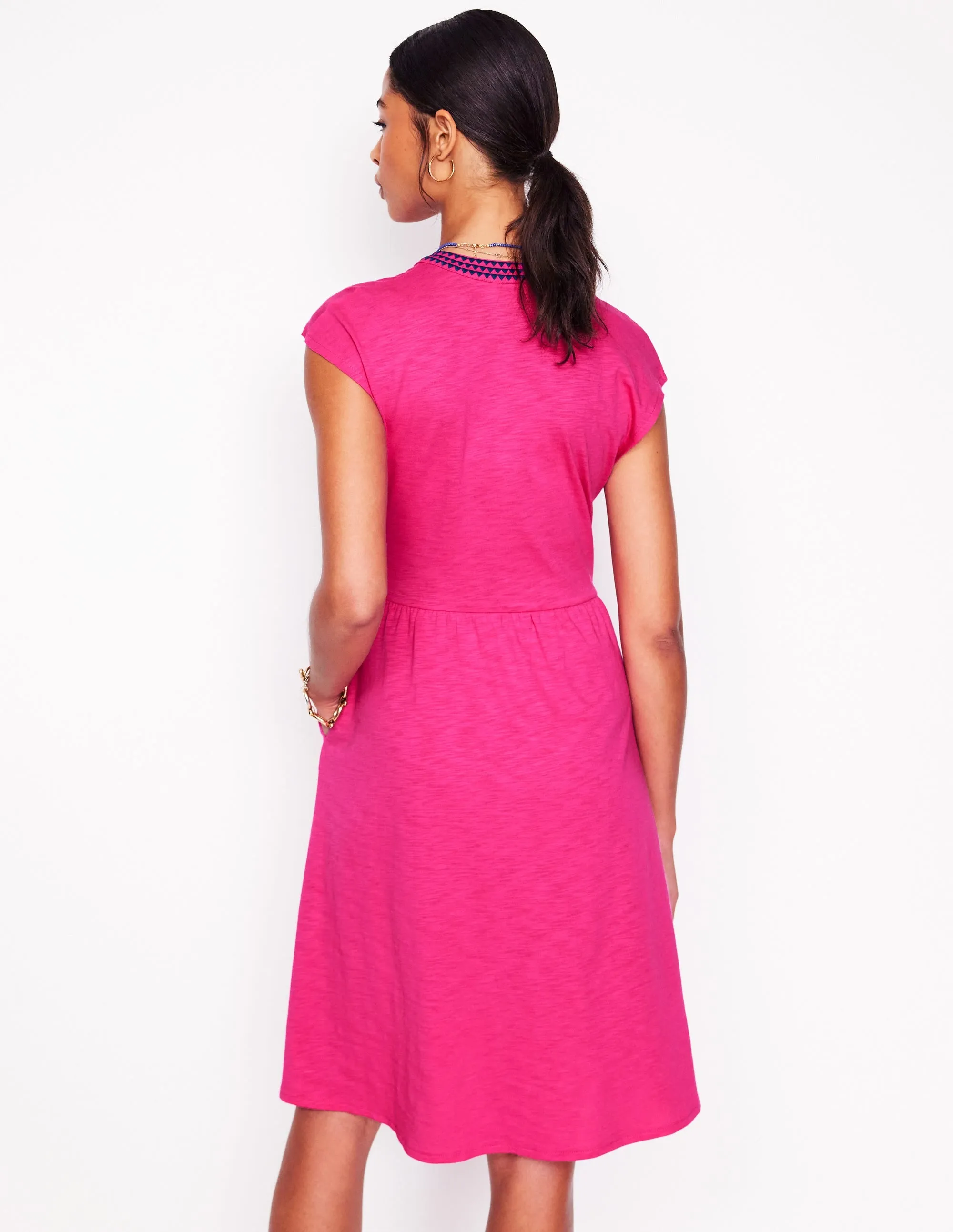 Chloe Embroidered Short Dress-Pink Peony