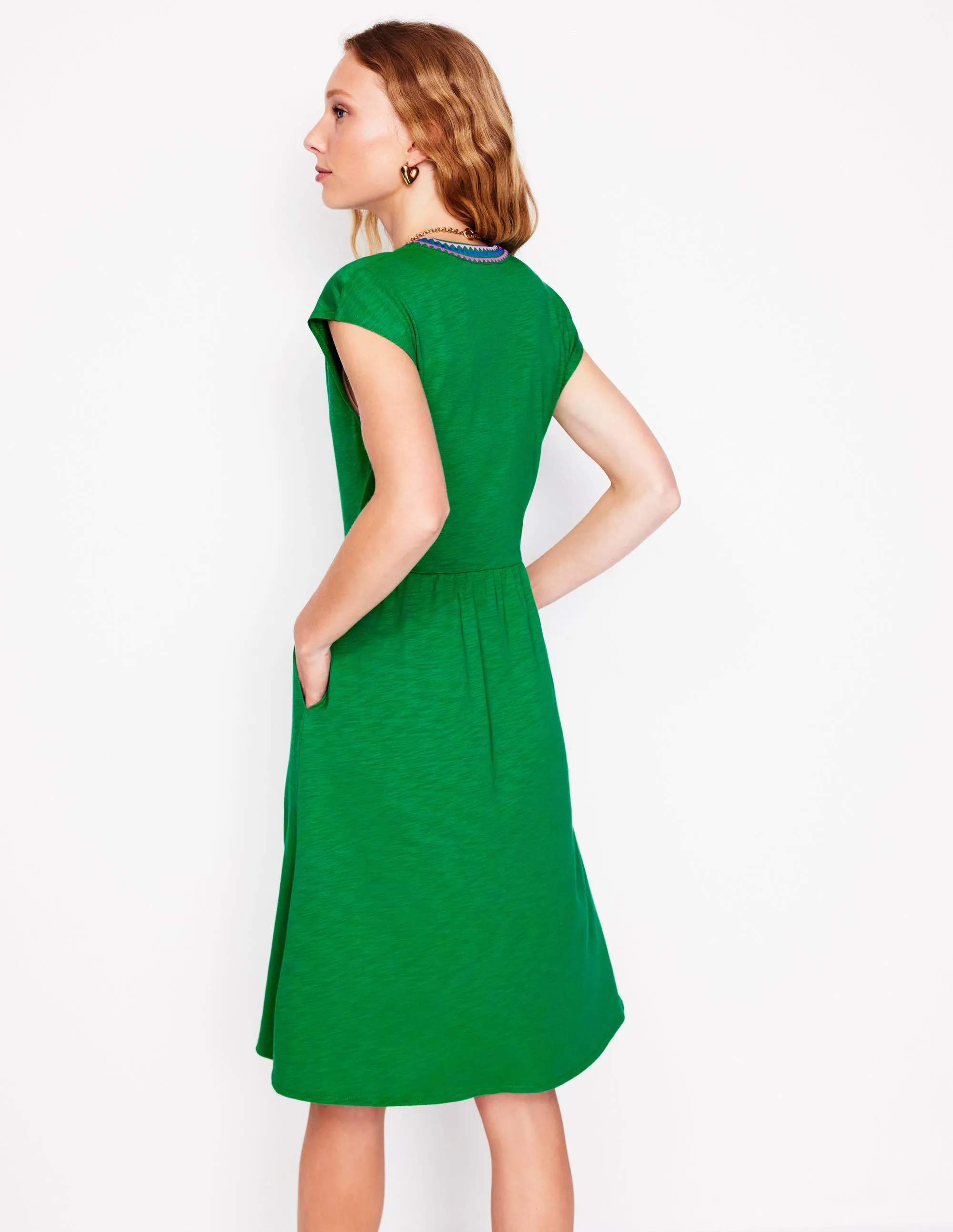 Chloe Embroidered Short Dress-Rich Emerald