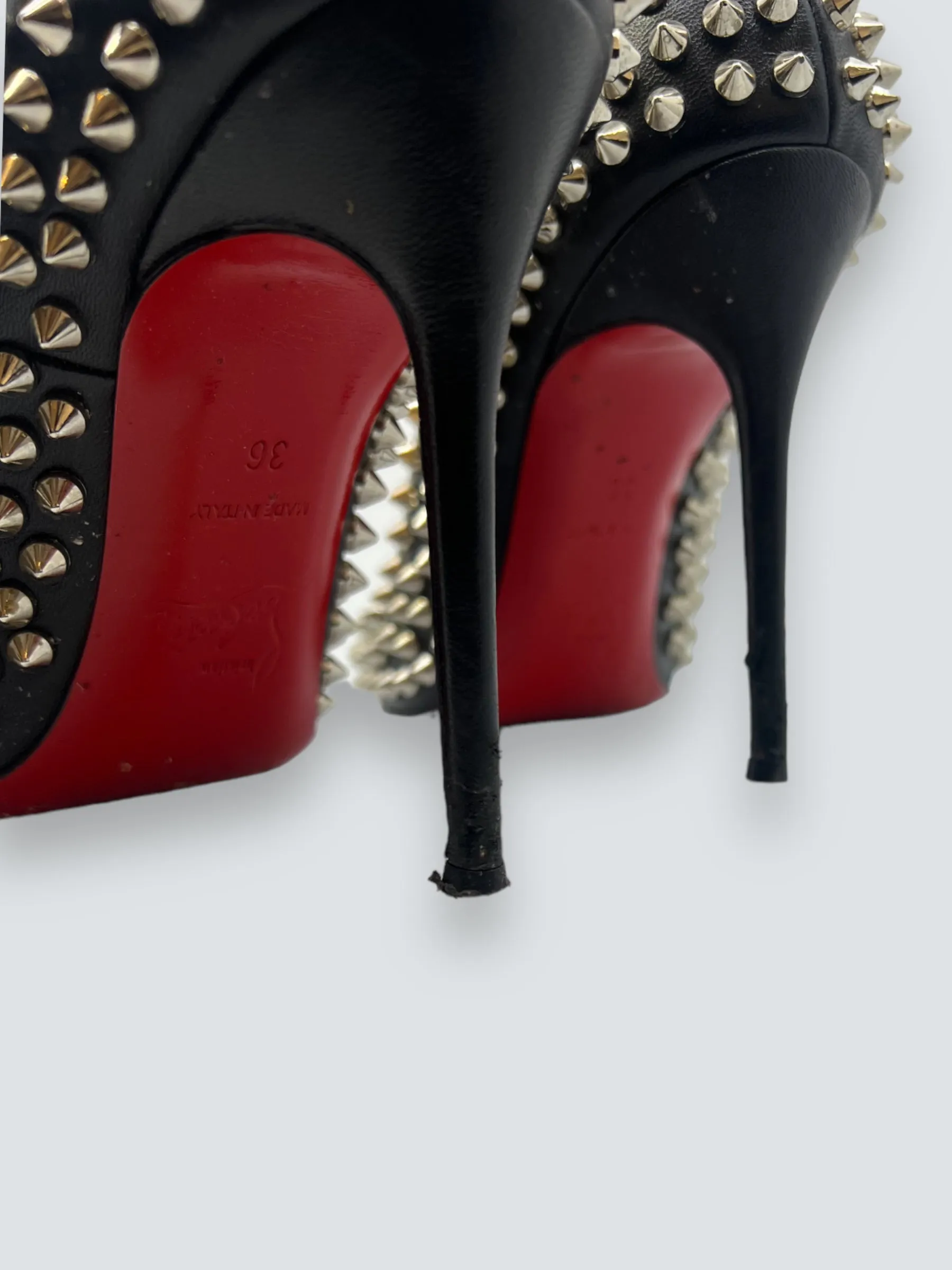Christian Louboutin Black & Silver Studded Heels - UK 36
