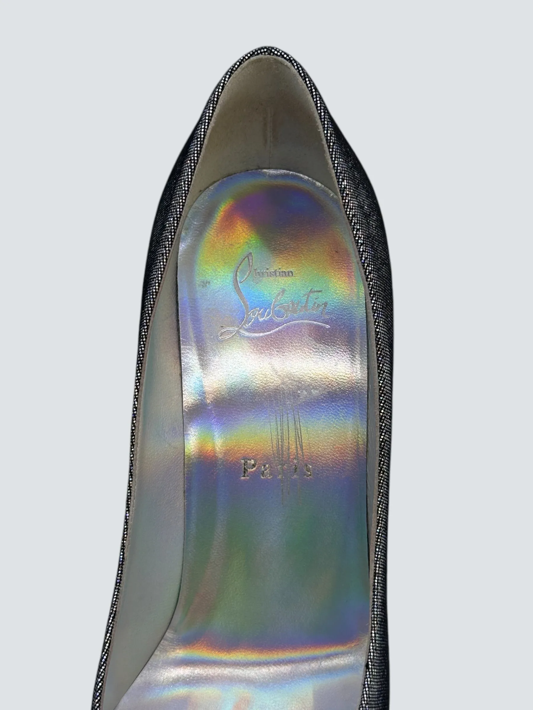 Christian Louboutin Silver So Kate Disco Heels - UK 5