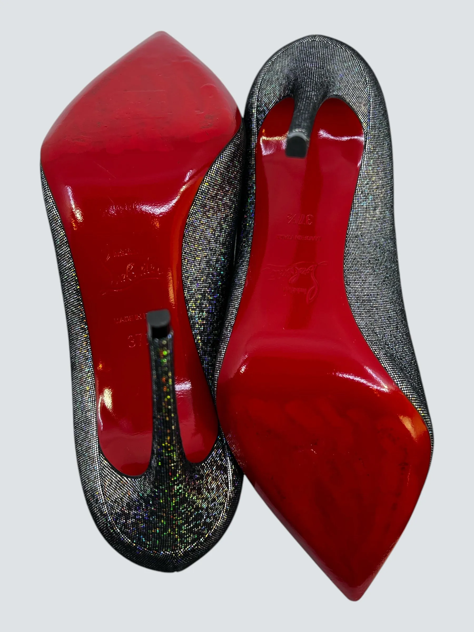 Christian Louboutin Silver So Kate Disco Heels - UK 5