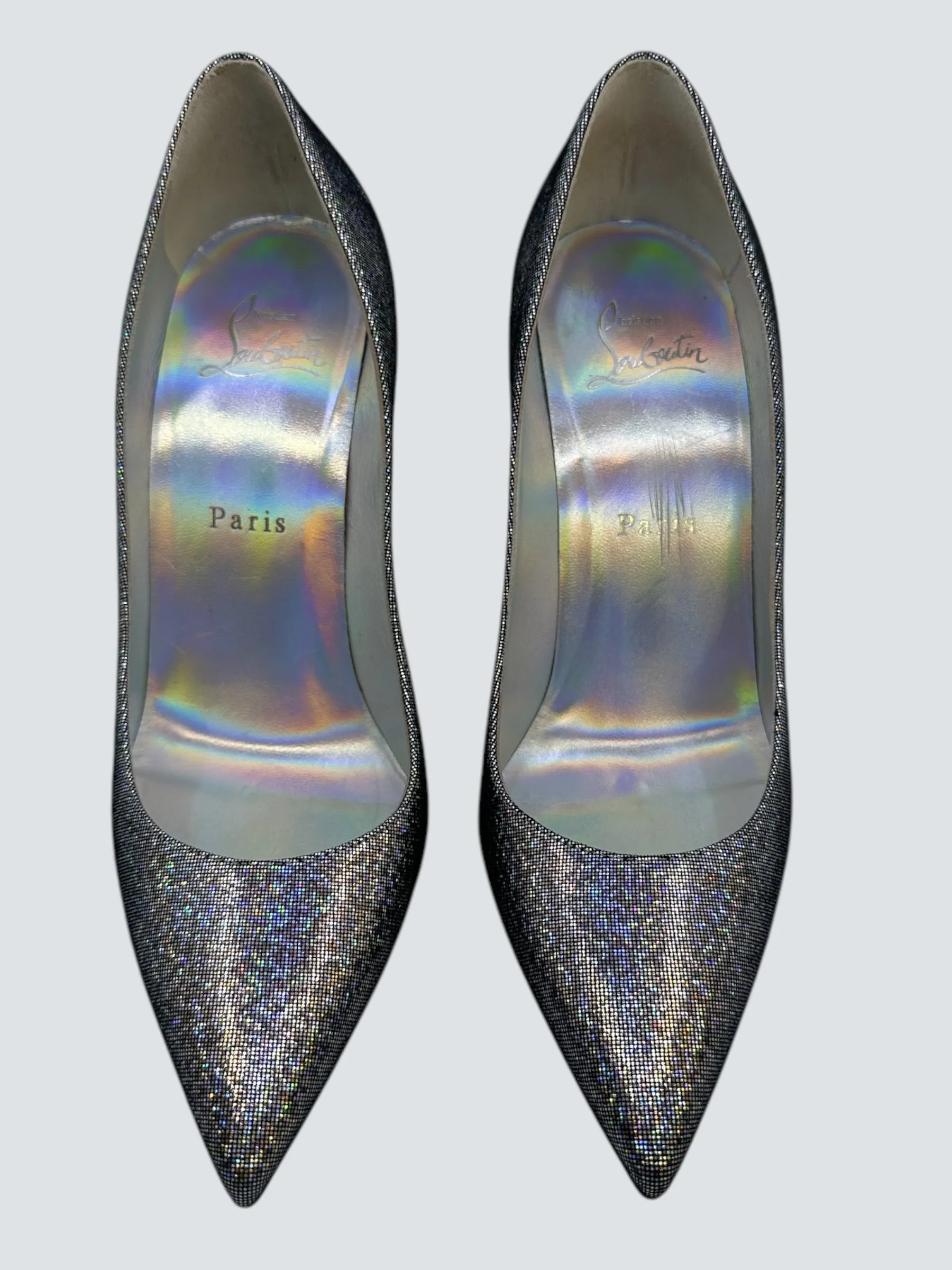 Christian Louboutin Silver So Kate Disco Heels - UK 5